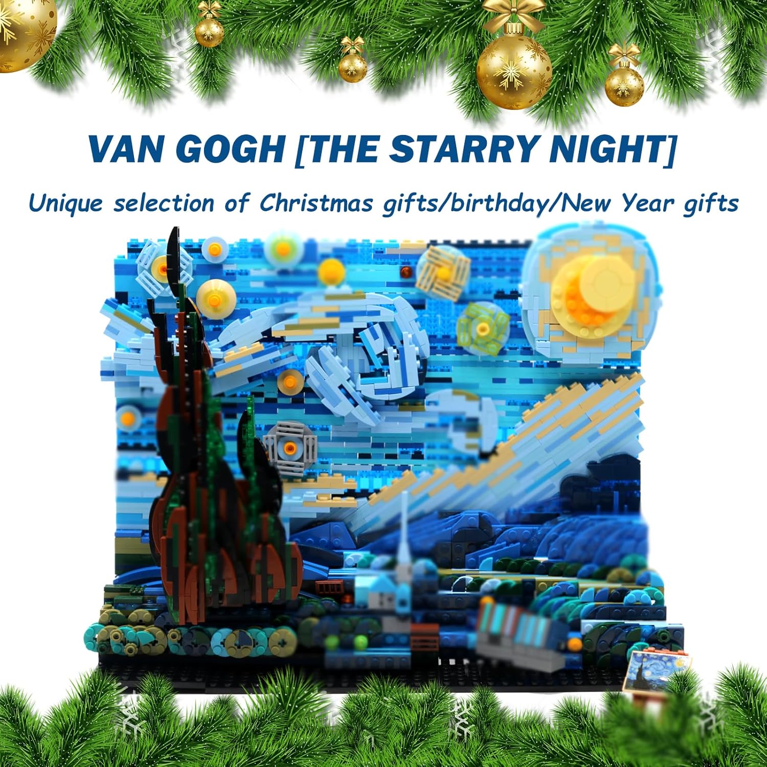 The Starry Night Toy Building Sets,DIY Building Blocks Van Gogh Starry Sky World Painting,Small Particles Childrens Educational Assemble 3D Model,Stacking Blocks for Children and Adults (Blue) · v5