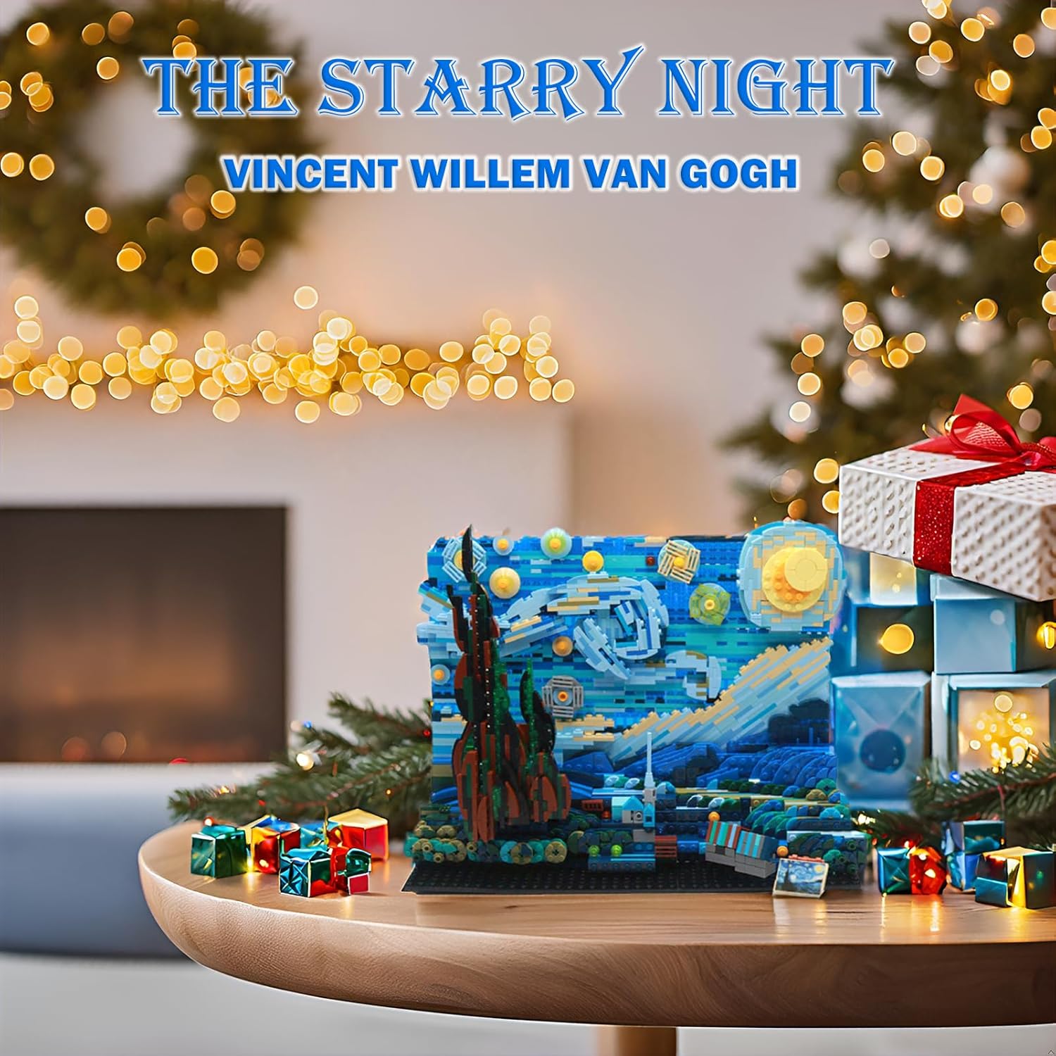 The Starry Night Toy Building Sets,DIY Building Blocks Van Gogh Starry Sky World Painting,Small Particles Childrens Educational Assemble 3D Model,Stacking Blocks for Children and Adults (Blue) · v5