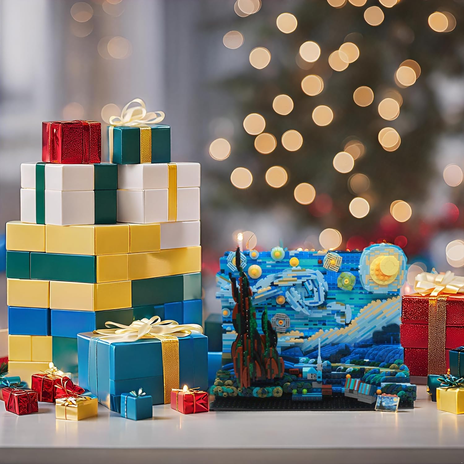 The Starry Night Toy Building Sets,DIY Building Blocks Van Gogh Starry Sky World Painting,Small Particles Childrens Educational Assemble 3D Model,Stacking Blocks for Children and Adults (Blue) · v5