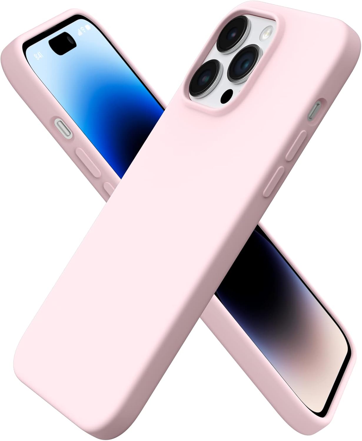 ORNARTO compatibile con iPhone 14 Pro Max Case 6.7, custodia protettiva per telefono in silicone liquido sottile a 3 strati con copertura totale in morbida gomma gel con rivestimento in microfibra da 6,7 pollici, rosa gesso