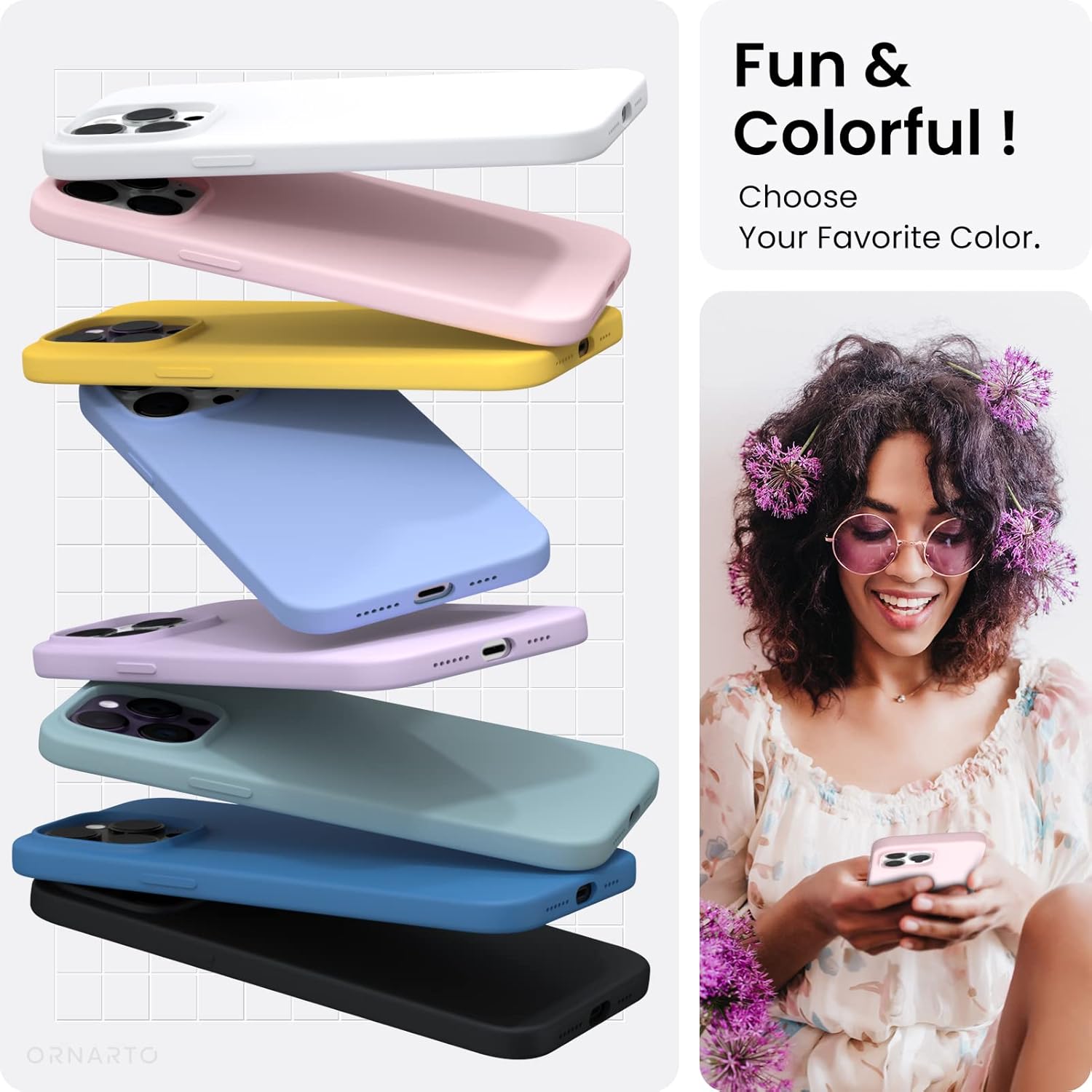 ORNARTO Compatible with iPhone 14 Pro Max Case 6.7, Slim Liquid Silicone 3 Layers Full Covered Soft Gel Rubber Phone Case Protective Cover with Microfiber Lining 6.7 inch-Chalk Pink