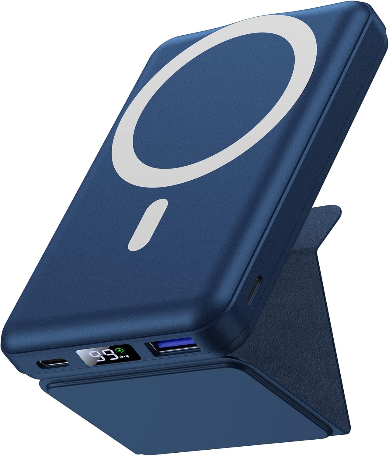 Chargeur portable magnétique sans fil Yiisonger, batterie pliable de 10 000 mAh avec câble USB-C, écran LED, batterie externe Mag-Safe, charge rapide par ordinateur de 22,5 W pour iPhone 16/15/14/13/Pro/Mini/Pro Max (bleu)