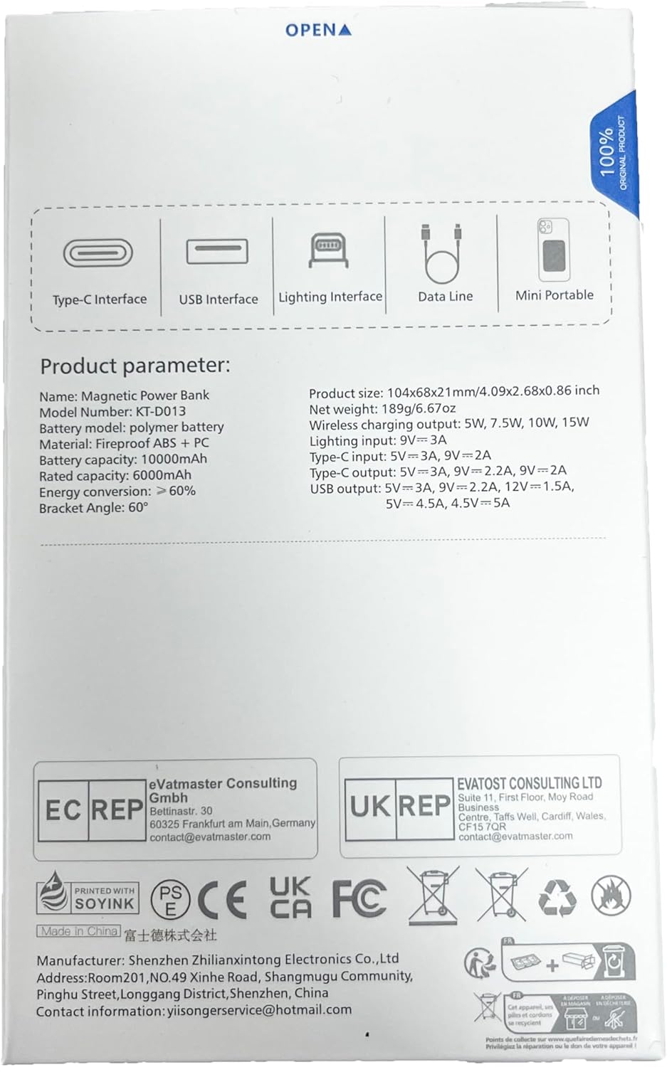 Chargeur portable magnétique sans fil Yiisonger, batterie pliable de 10 000 mAh avec câble USB-C, écran LED, batterie externe Mag-Safe, charge rapide par ordinateur de 22,5 W pour iPhone 16/15/14/13/Pro/Mini/Pro Max (bleu)
