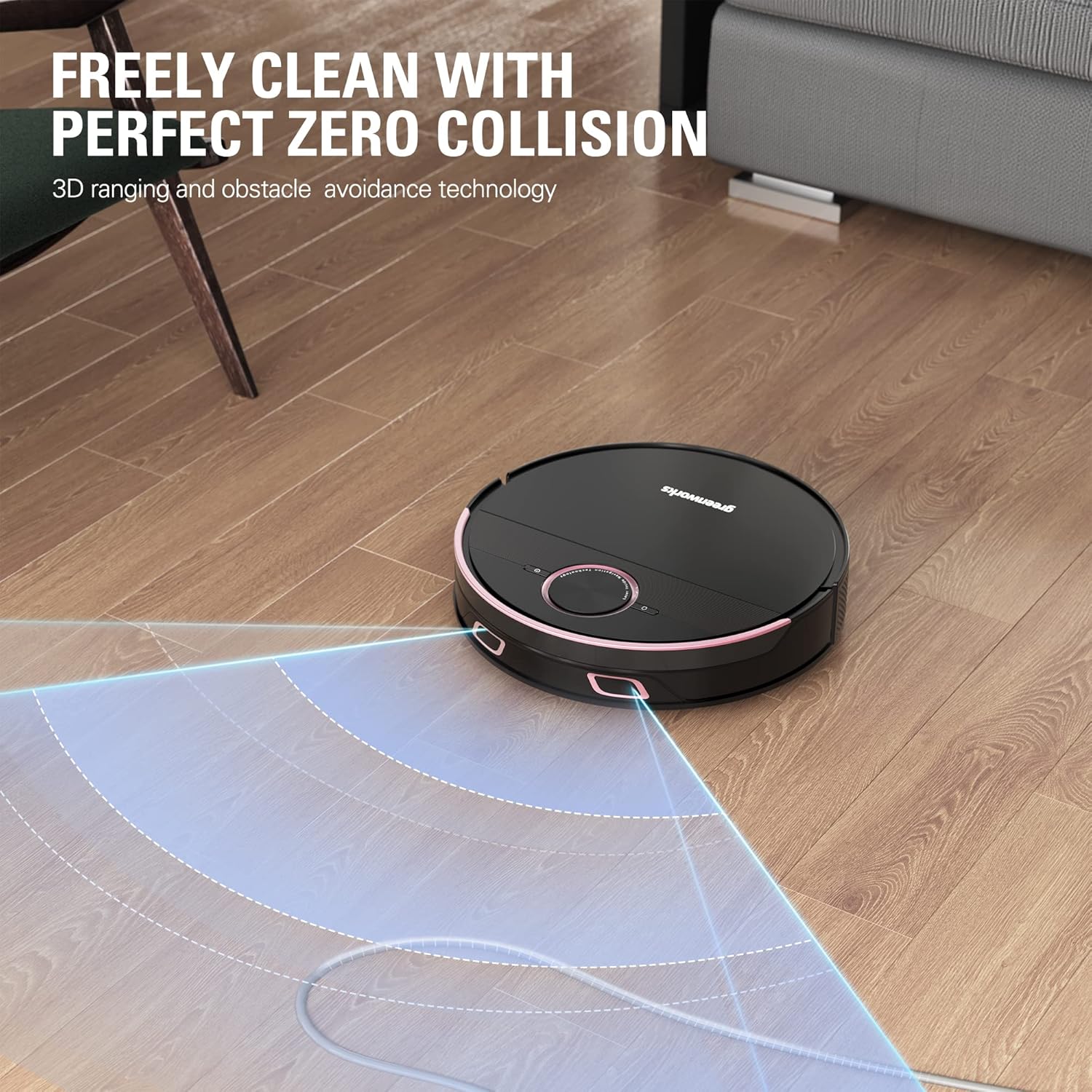 Greenworks GRV-5011 Robot Vacuum Cleaner with DToF Laser Navigation Technology, 3.3IN Thin Body, Vacuum and MOP 2 in 1, Auto Sweeper for Pet Hair, Hard Floor, Carpet · v7