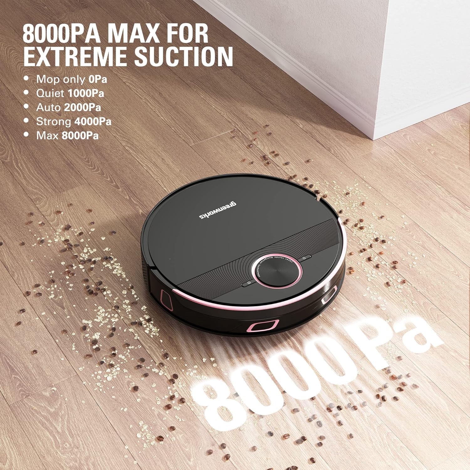 Greenworks GRV-5011 Robot Vacuum Cleaner with DToF Laser Navigation Technology, 3.3IN Thin Body, Vacuum and MOP 2 in 1, Auto Sweeper for Pet Hair, Hard Floor, Carpet · v7