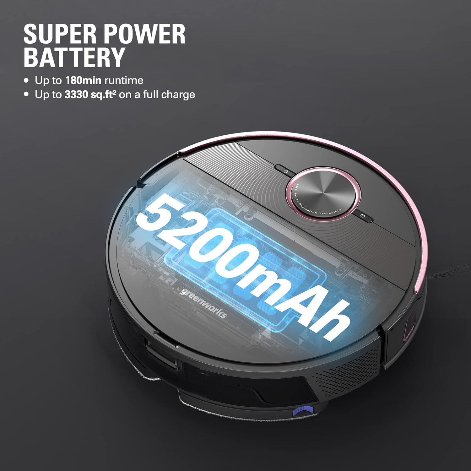 Greenworks GRV-5011 Robot Vacuum Cleaner with DToF Laser Navigation Technology, 3.3IN Thin Body, Vacuum and MOP 2 in 1, Auto Sweeper for Pet Hair, Hard Floor, Carpet · v7