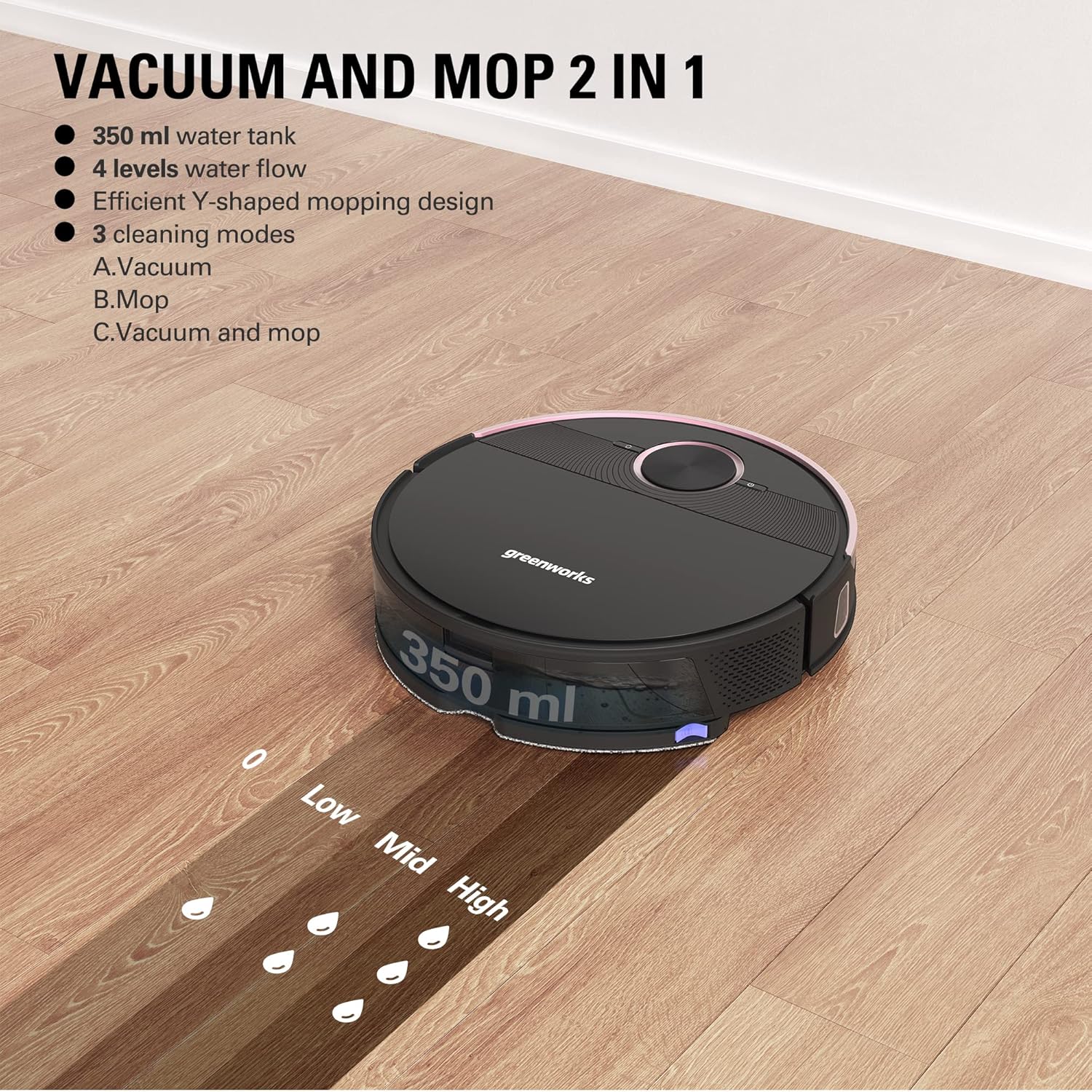 Greenworks GRV-5011 Robot Vacuum Cleaner with DToF Laser Navigation Technology, 3.3IN Thin Body, Vacuum and MOP 2 in 1, Auto Sweeper for Pet Hair, Hard Floor, Carpet · v7