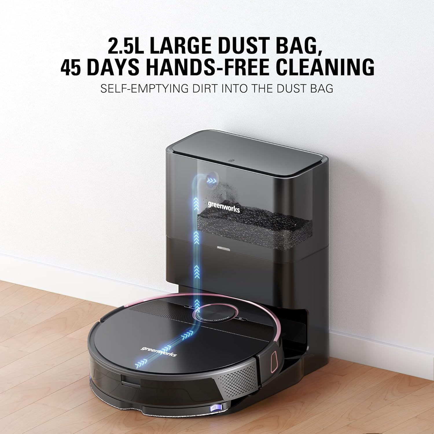 Greenworks GRV-5011 Robot Vacuum Cleaner with DToF Laser Navigation Technology, 3.3IN Thin Body, Vacuum and MOP 2 in 1, Auto Sweeper for Pet Hair, Hard Floor, Carpet · v7