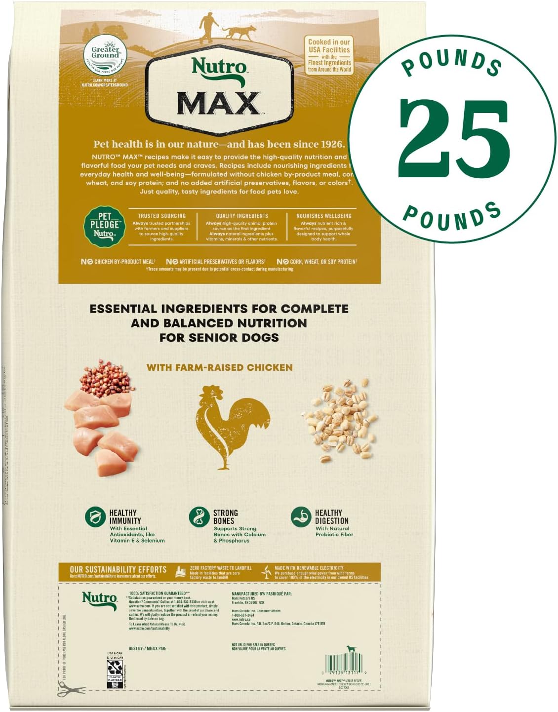 농장에서 키운 닭고기를 넣은 Nutro Max Senior Dry Dog Food, 25파운드 가방