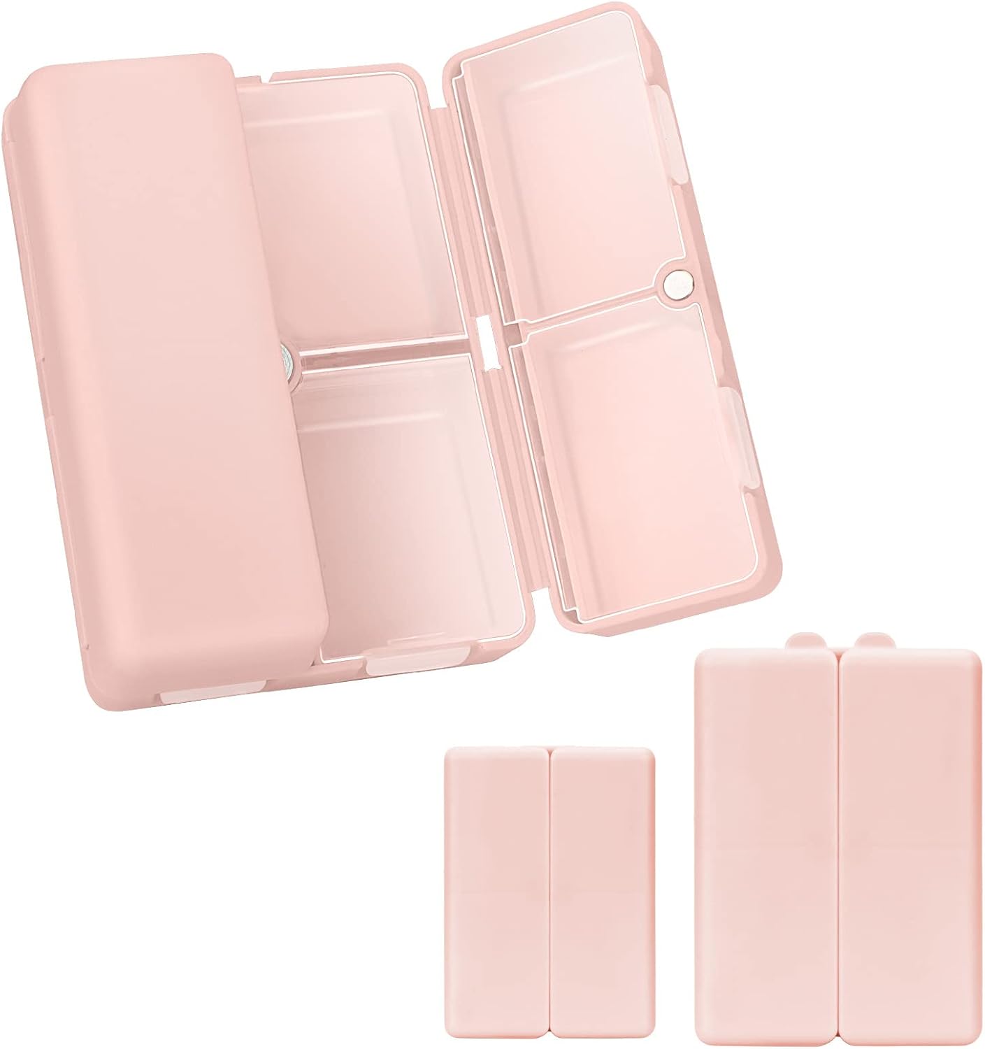 FYY 2 Pcs Daily Pill Organizer, 7 Compartments Portable Travel Pill Case,[Folding Design]Pill Box for Purse Pocket to Hold Vitamins,Cod Liver Oil,Supplements and Medication-Pink