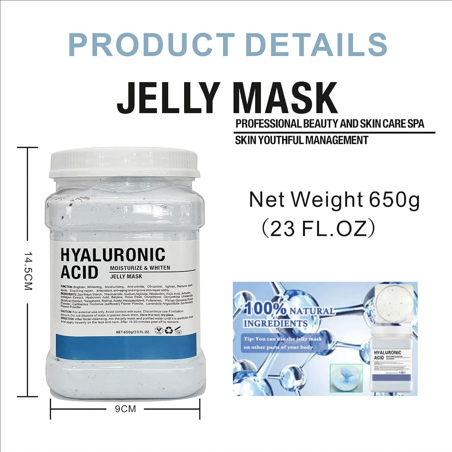 Jelly Mask Powder for Facial Professional Natural Gel Powder hydrojelly Mask Peel Off Face Masks SkinCare, Moisturizing  Hydrating 23 Fl Oz (Hyaluronic Acid)