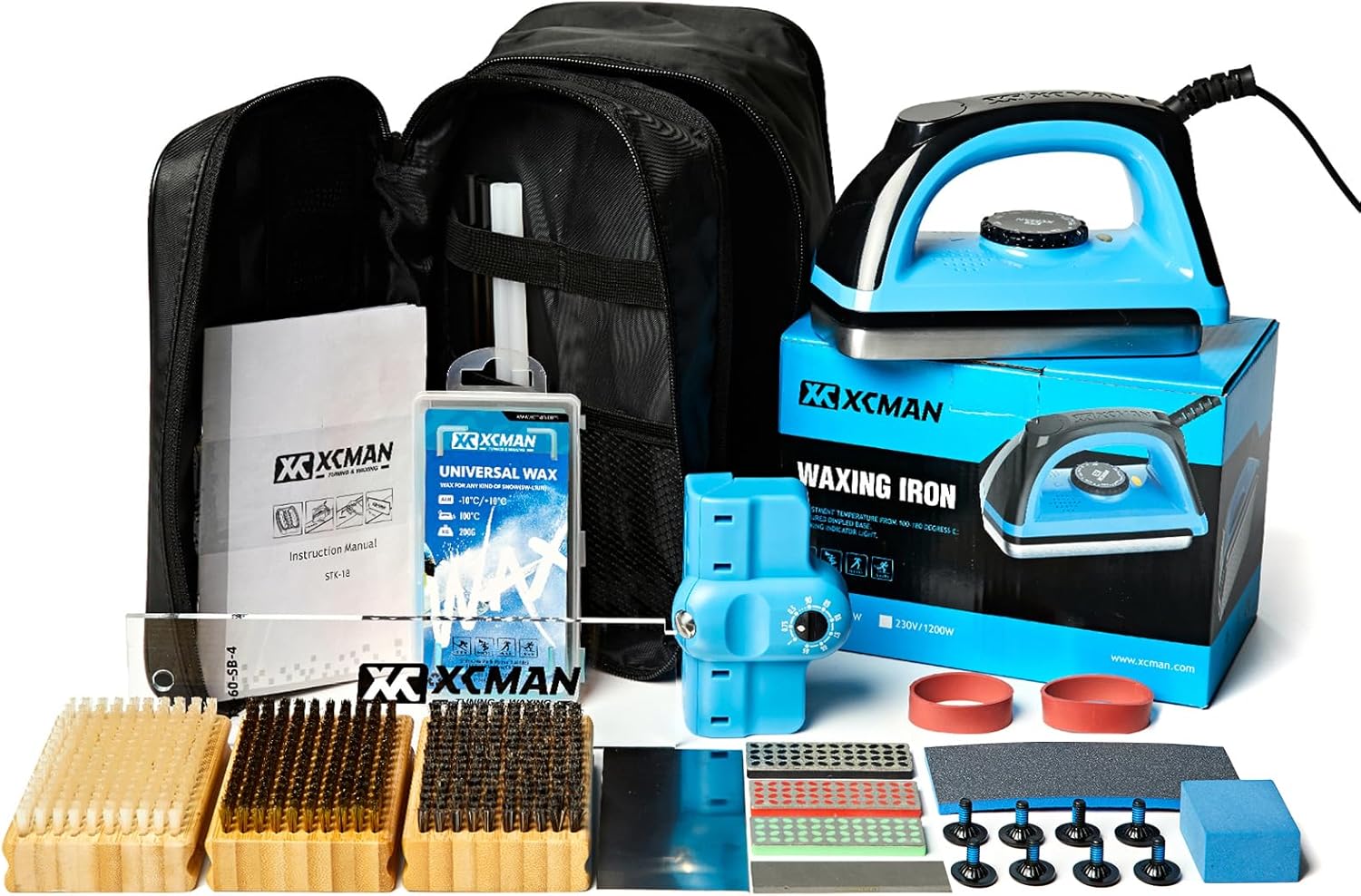 XCMAN Complete Ski Snowboard Tuning Waxing Combo Kit with Waxing Iron,Ski Wax,Side Base Edge Tuner,Ptex Base Repair,Gummy Stone,Diamond Stones for Ski Snowboard EdgeTuning · v2