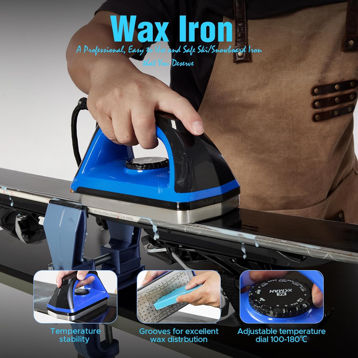 XCMAN Complete Ski Snowboard Tuning Waxing Combo Kit with Waxing Iron,Ski Wax,Side Base Edge Tuner,Ptex Base Repair,Gummy Stone,Diamond Stones for Ski Snowboard EdgeTuning · v2