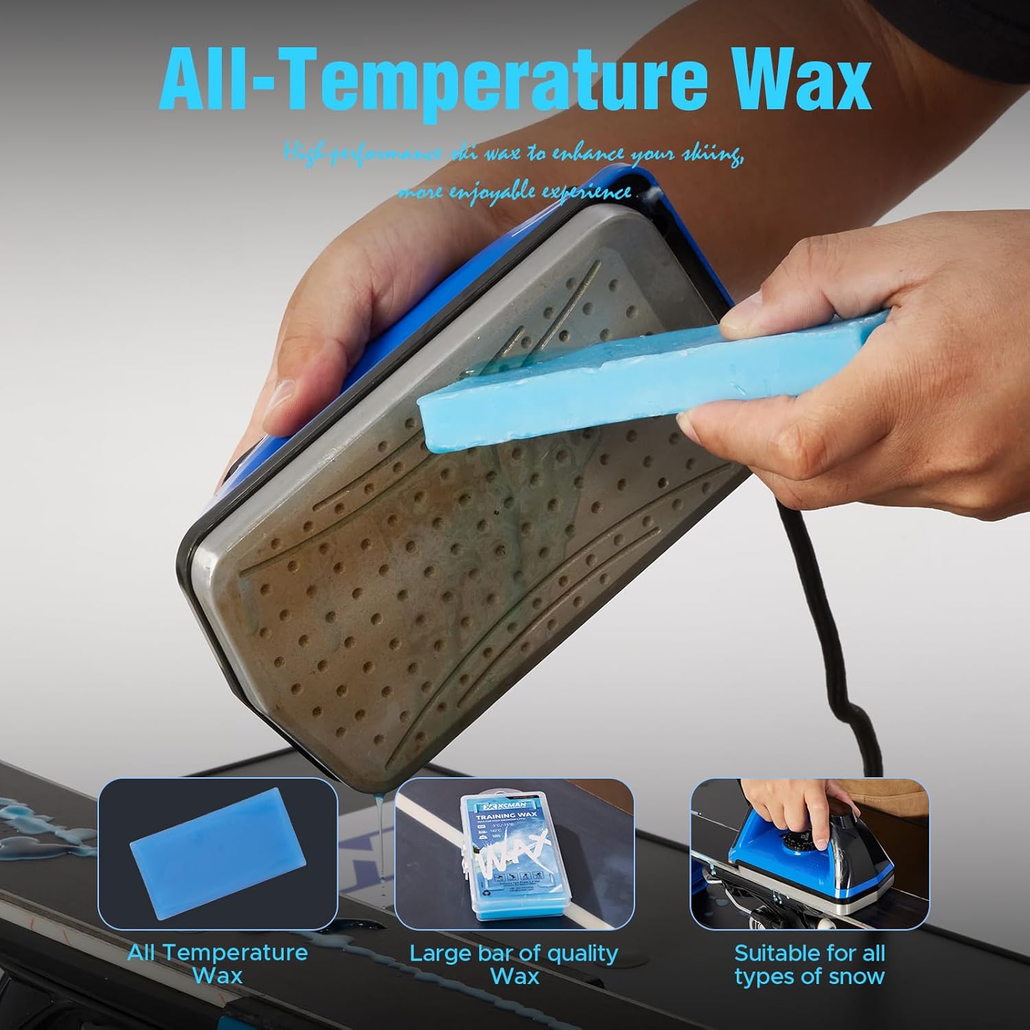 XCMAN Complete Ski Snowboard Tuning Waxing Combo Kit with Waxing Iron,Ski Wax,Side Base Edge Tuner,Ptex Base Repair,Gummy Stone,Diamond Stones for Ski Snowboard EdgeTuning · v2