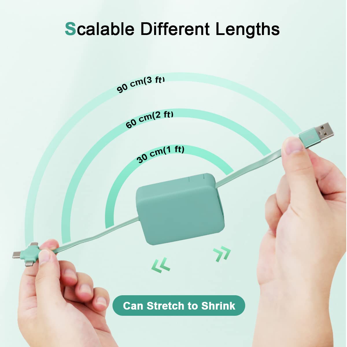 2 Pack 3 in 1 Multi Retractable Charging Cable, Three in One Charging Cable Roll, Multi Retractable USB Cable Charger Cable with Micro USB IP Type C Connectors · v2