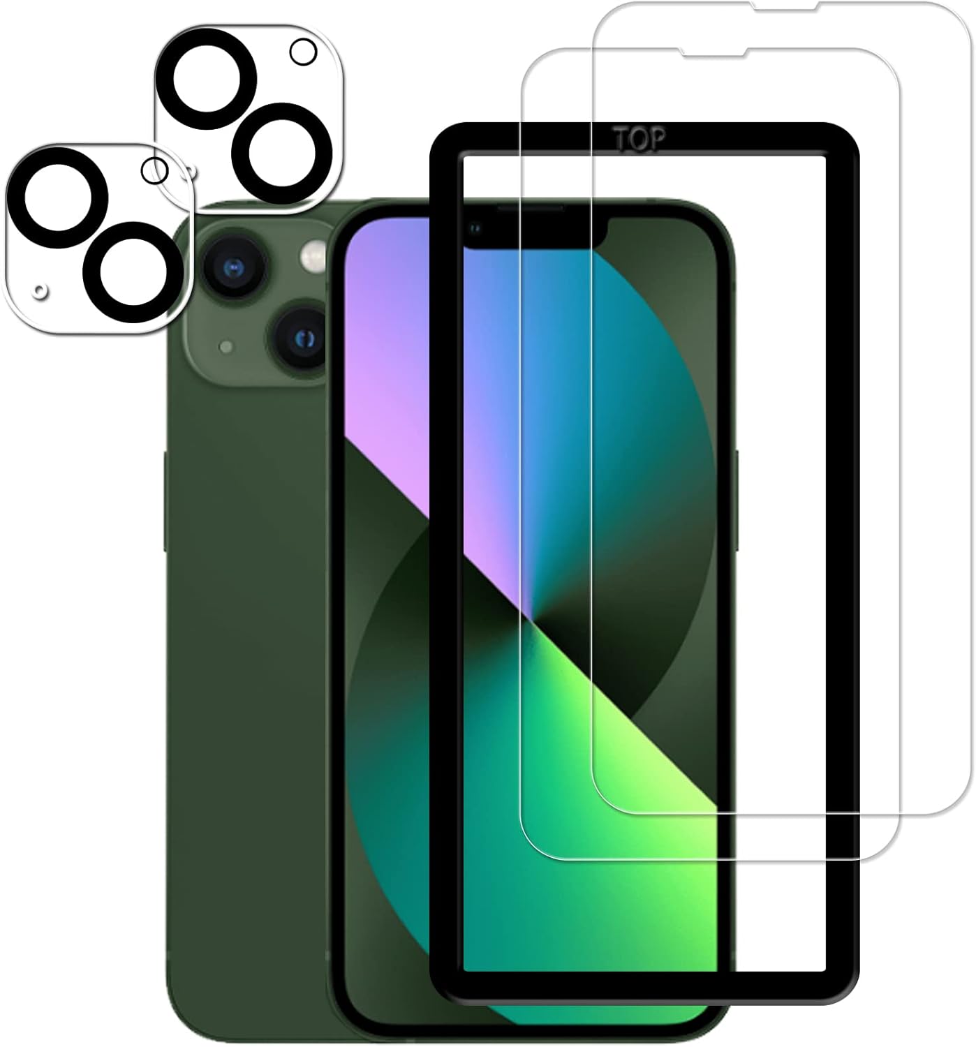 Easy Alignment Frame Designed For iPhone 13 [6.1 inch] Tempered Glass Screen Protector 2-Pack Camera Lens Protector Film 2-Pack