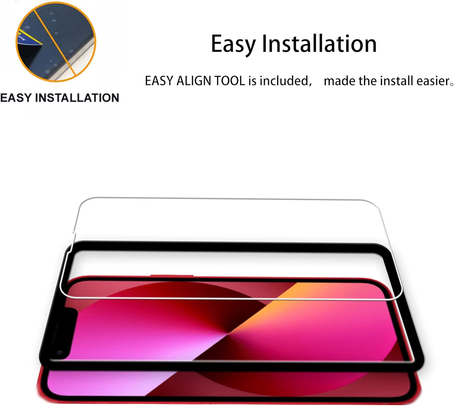 Easy Alignment Frame Designed For iPhone 13 mini Tempered Glass Screen Protector 2-Pack Camera Lens Protector Film 2-Pack
