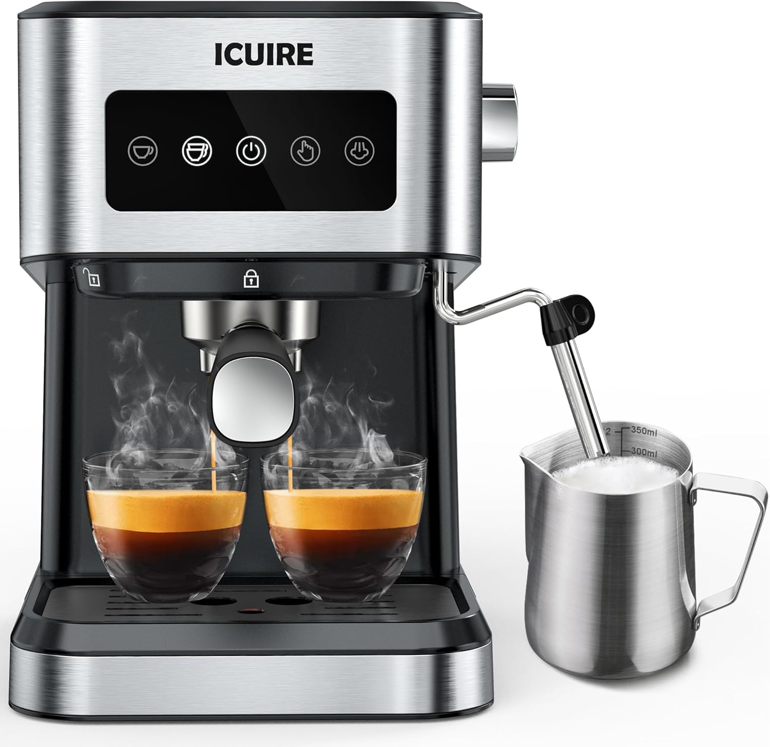 ICUIRE 20 Bar Espresso Machine with Milk Frothing Pitcher, 1.5L Removable Water Tank, Semi-Automatic Coffee Machine with Steam Wand for Espresso, Latte, and Cappuccino, 1050W · v2