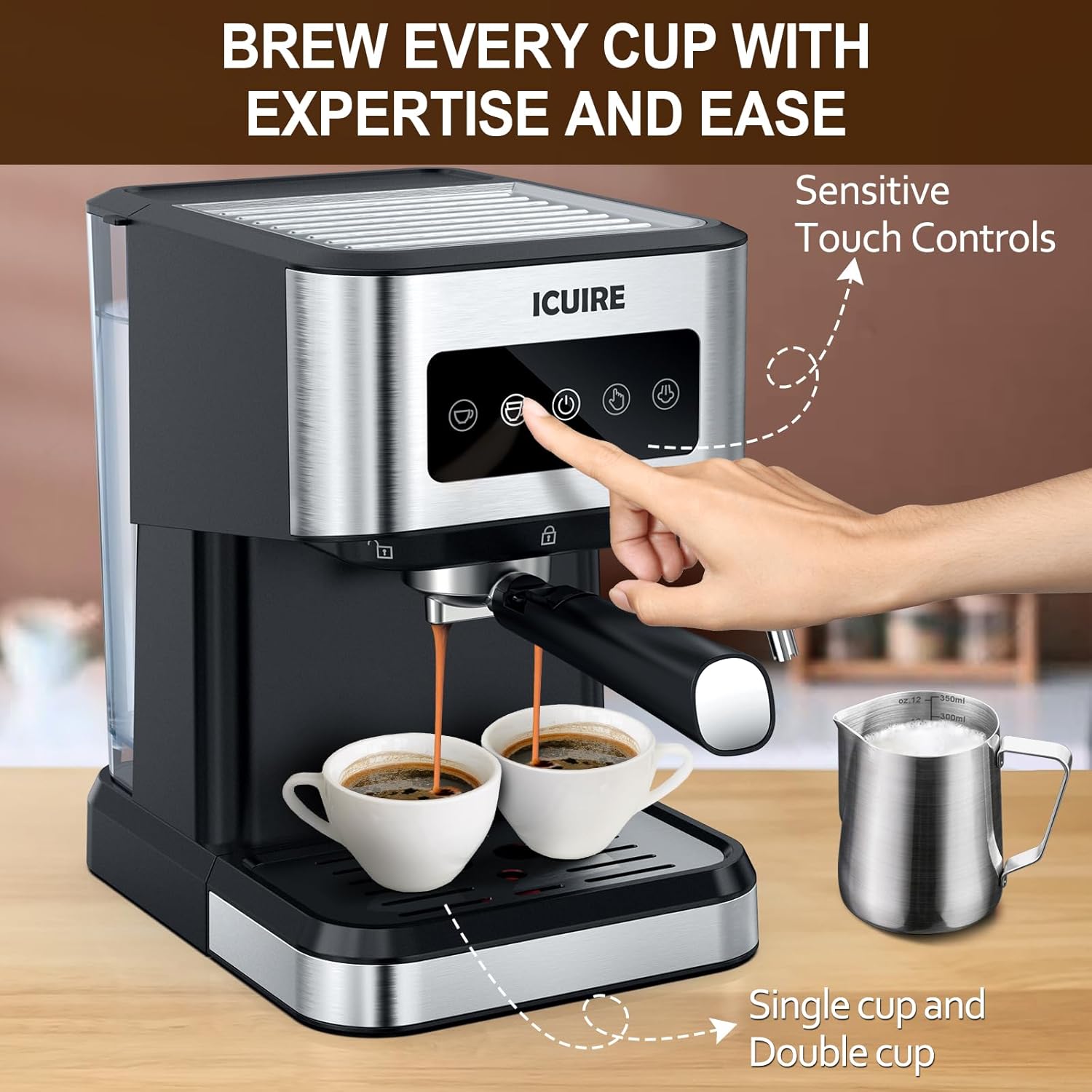 ICUIRE 20 Bar Espresso Machine with Milk Frothing Pitcher, 1.5L Removable Water Tank, Semi-Automatic Coffee Machine with Steam Wand for Espresso, Latte, and Cappuccino, 1050W · v2