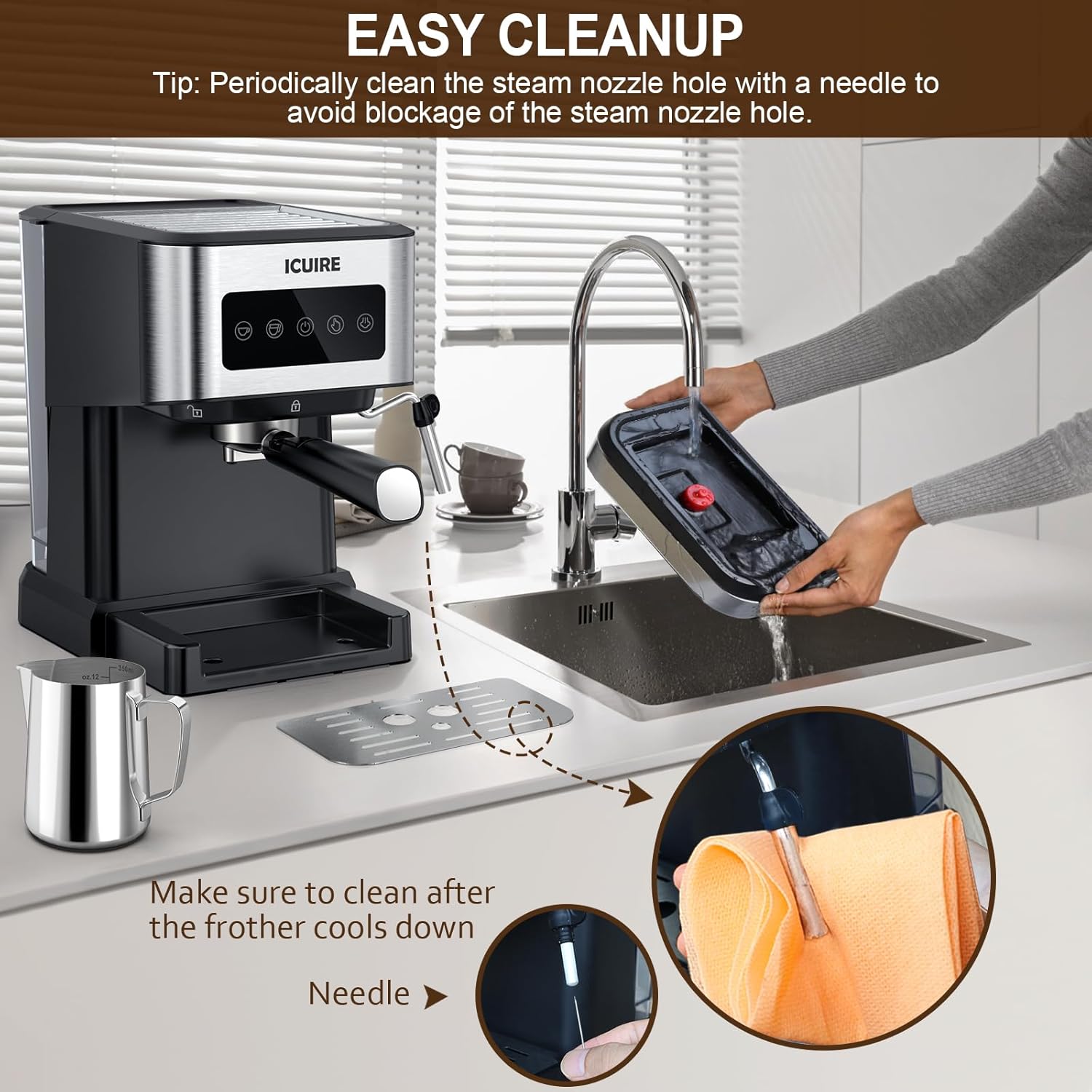ICUIRE 20 Bar Espresso Machine with Milk Frothing Pitcher, 1.5L Removable Water Tank, Semi-Automatic Coffee Machine with Steam Wand for Espresso, Latte, and Cappuccino, 1050W · v2