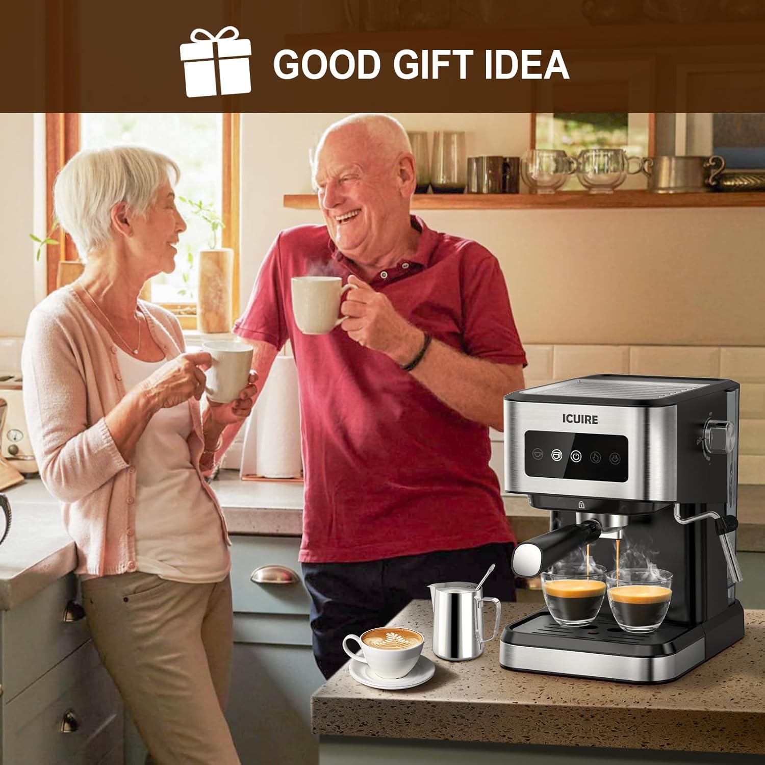 ICUIRE 20 Bar Espresso Machine with Milk Frothing Pitcher, 1.5L Removable Water Tank, Semi-Automatic Coffee Machine with Steam Wand for Espresso, Latte, and Cappuccino, 1050W · v2