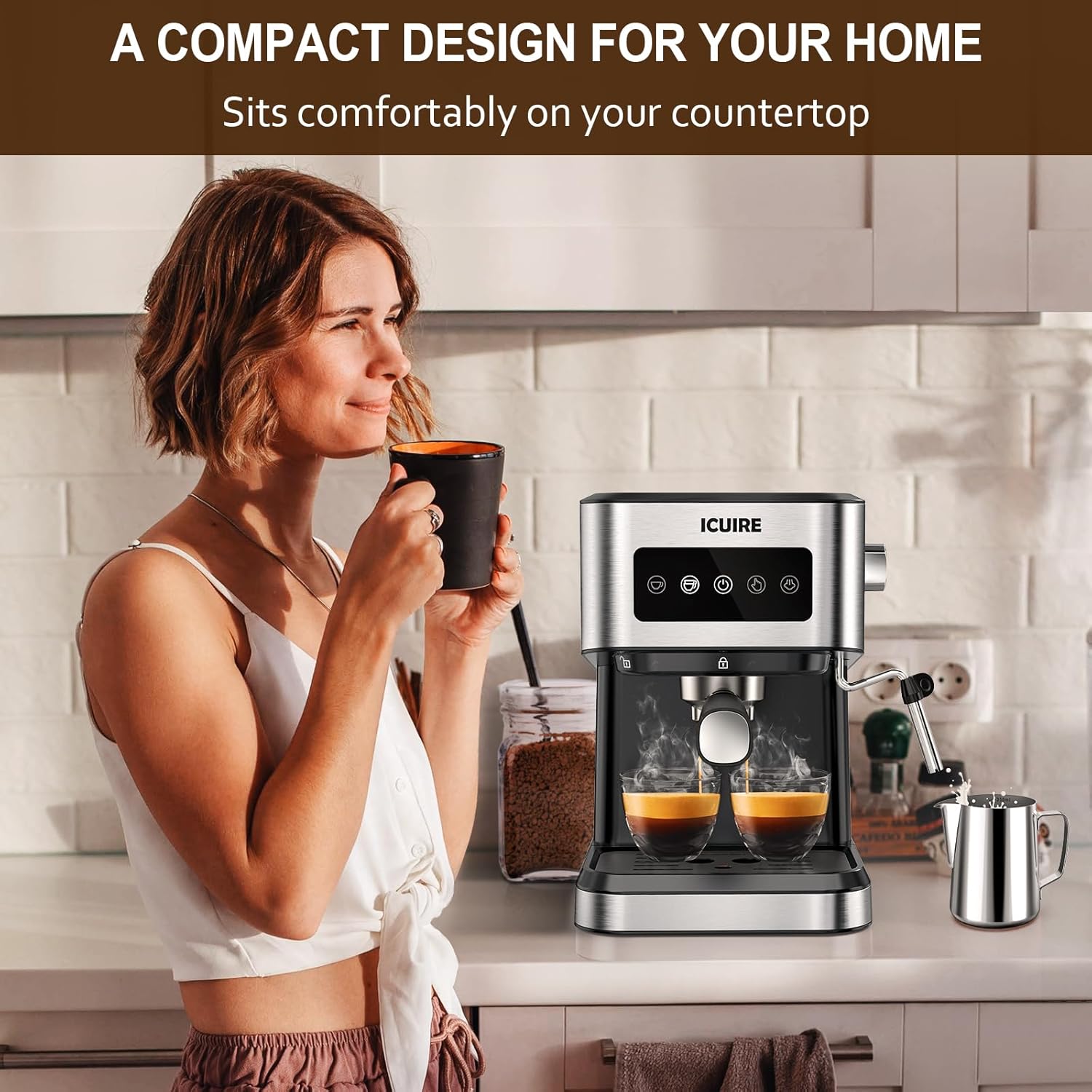 ICUIRE 20 Bar Espresso Machine with Milk Frothing Pitcher, 1.5L Removable Water Tank, Semi-Automatic Coffee Machine with Steam Wand for Espresso, Latte, and Cappuccino, 1050W · v2