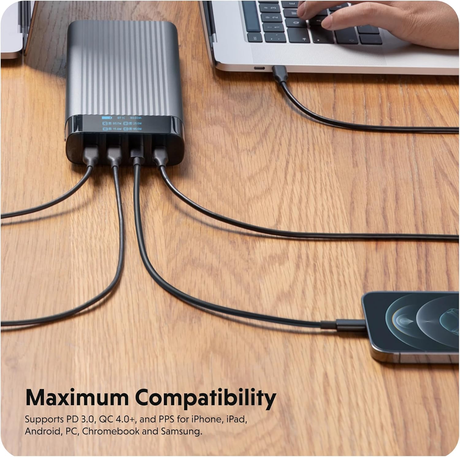 Batterie HyperJuice 245 W USB-C 100 Wh, MacBook M1, iPad, iPhone et plus encore, chargeur rapide type C, batterie externe de 27 000 mAh, chargeur portable