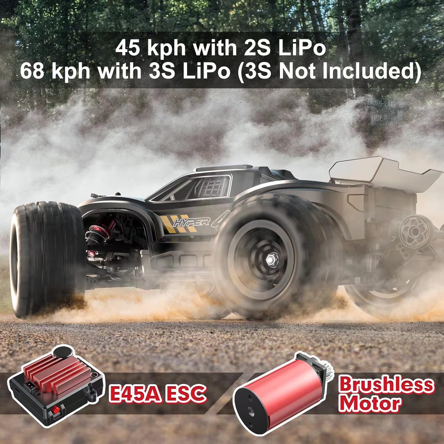 Voitures télécommandées rapides HYPER GO H16BM 1/16 RTR pour adultes, camion télécommandé électrique tout-terrain à une vitesse maximale de 42 km/h, voiture télécommandée 4X4 avec 2 batteries Lipo pour adulte, compatible 3S Lipo