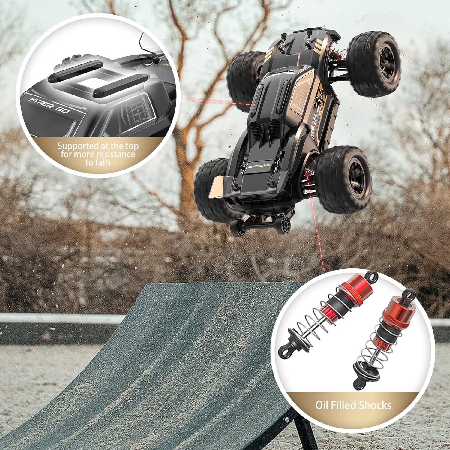 Voitures télécommandées rapides HYPER GO H16BM 1/16 RTR pour adultes, camion télécommandé électrique tout-terrain à une vitesse maximale de 42 km/h, voiture télécommandée 4X4 avec 2 batteries Lipo pour adulte, compatible 3S Lipo