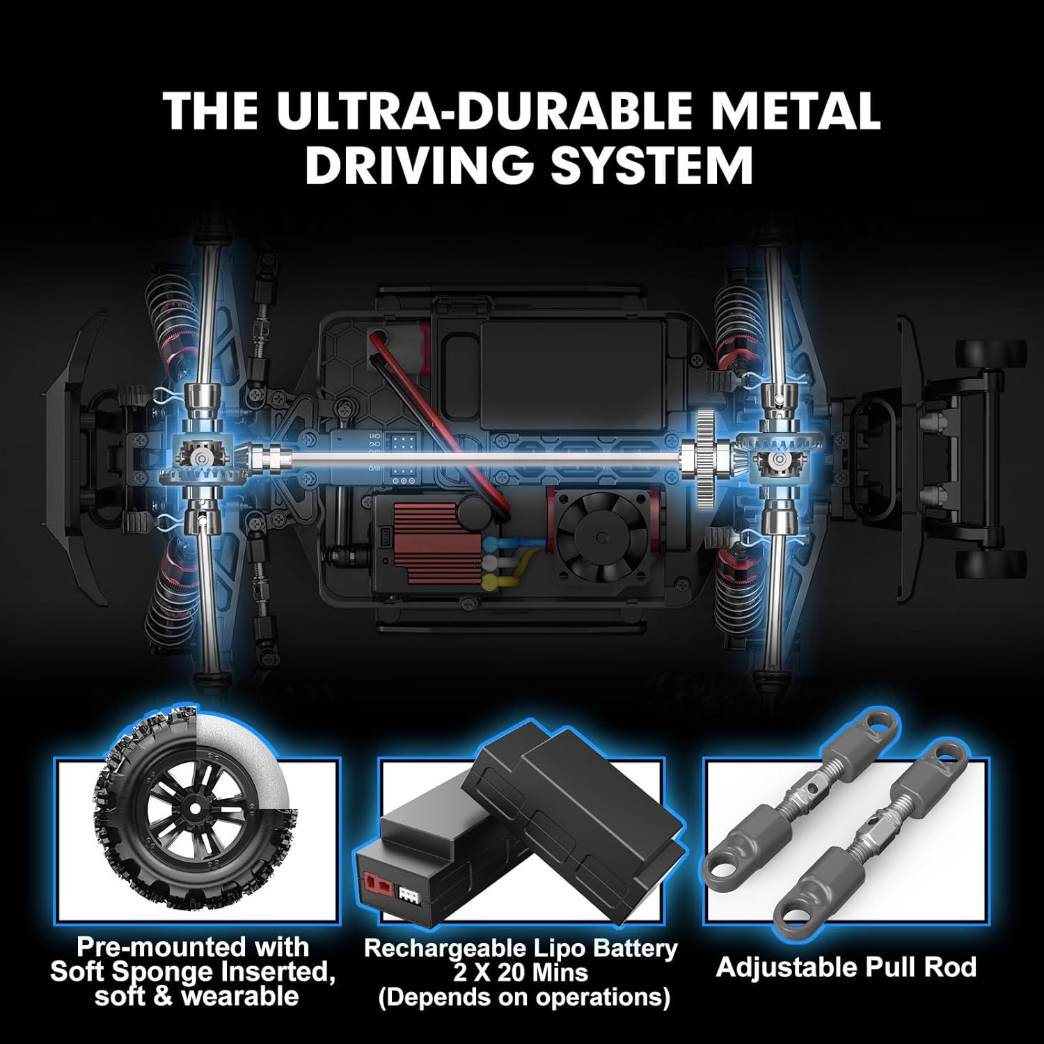 Voitures télécommandées rapides HYPER GO H16BM 1/16 RTR pour adultes, camion télécommandé électrique tout-terrain à une vitesse maximale de 42 km/h, voiture télécommandée 4X4 avec 2 batteries Lipo pour adulte, compatible 3S Lipo