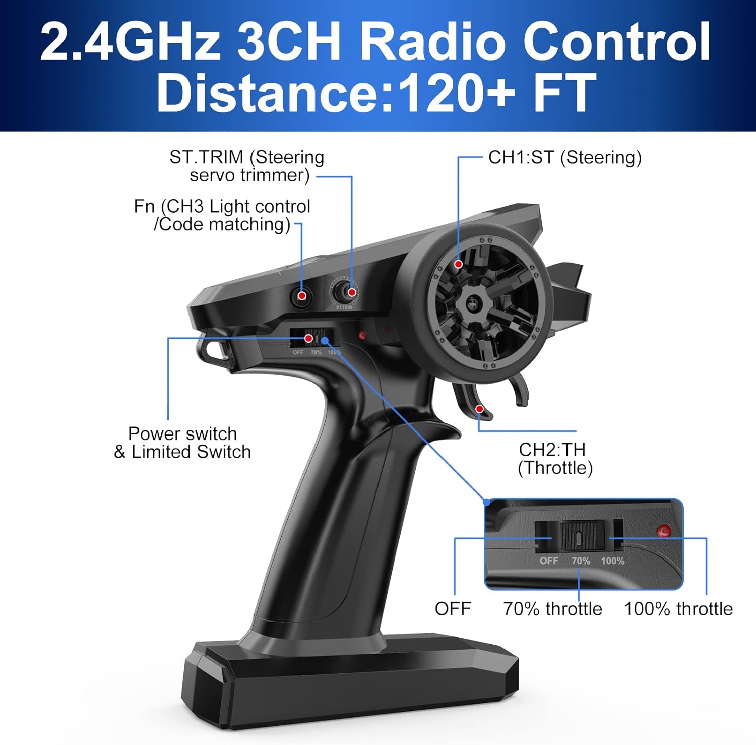 Voitures télécommandées rapides HYPER GO H16BM 1/16 RTR pour adultes, camion télécommandé électrique tout-terrain à une vitesse maximale de 42 km/h, voiture télécommandée 4X4 avec 2 batteries Lipo pour adulte, compatible 3S Lipo
