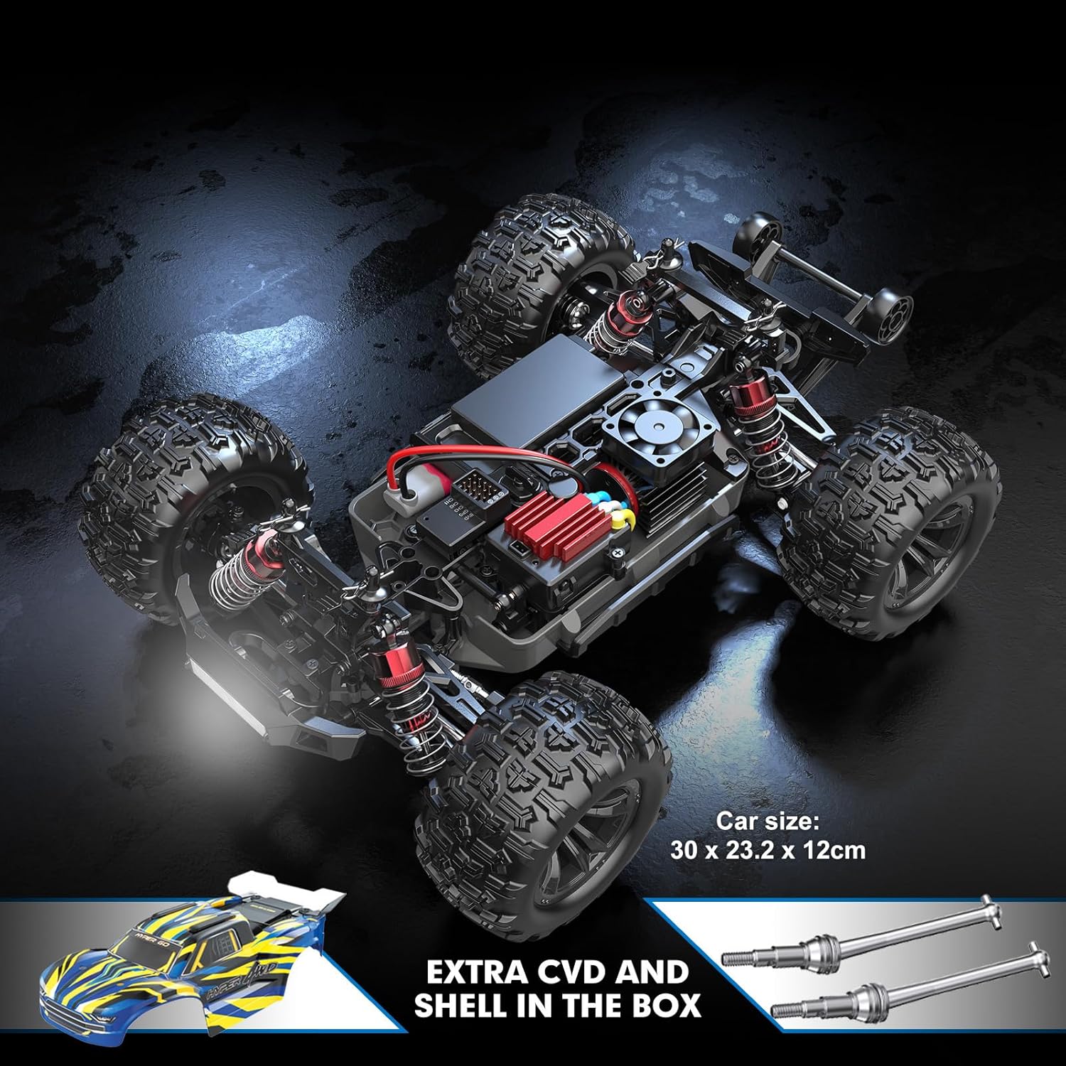 Voitures télécommandées rapides HYPER GO H16BM 1/16 RTR pour adultes, camion télécommandé électrique tout-terrain à une vitesse maximale de 42 km/h, voiture télécommandée 4X4 avec 2 batteries Lipo pour adulte, compatible 3S Lipo