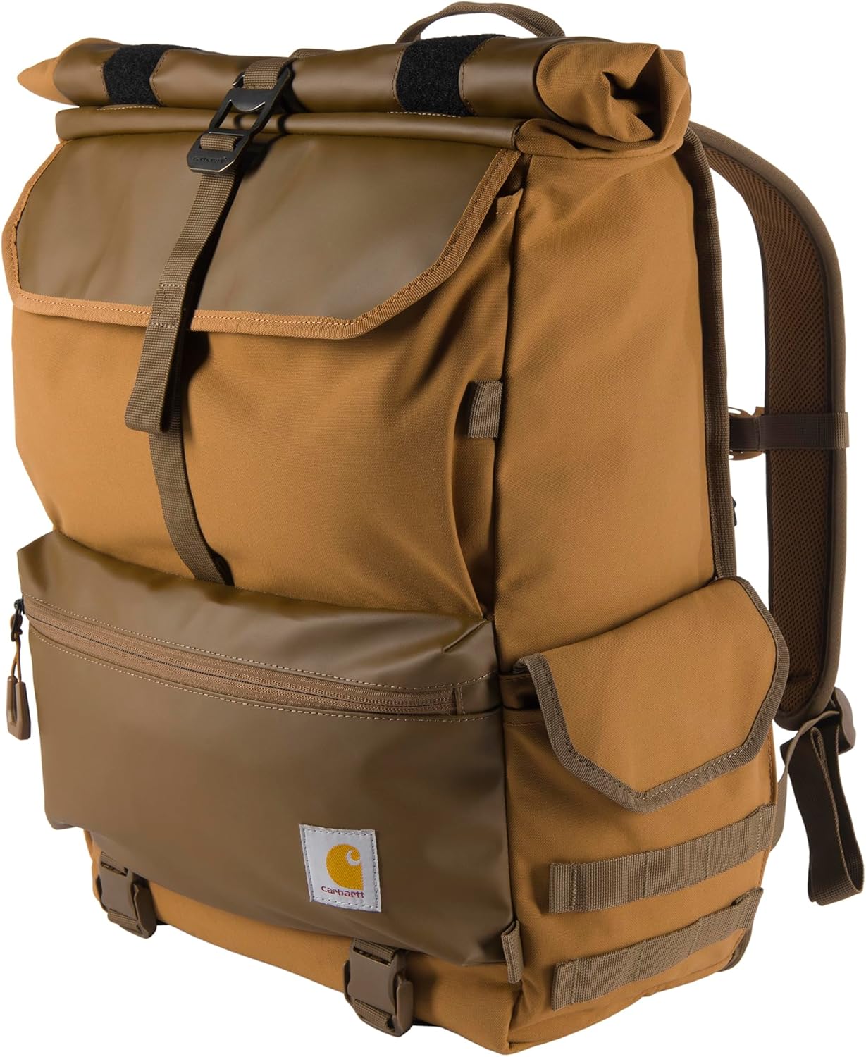Carhartt 40L Nylon Roll Top Backpack, Heavy-Duty Water-Resistant Material W/ 17 Laptop Sleeve, Brown, One Size · v4