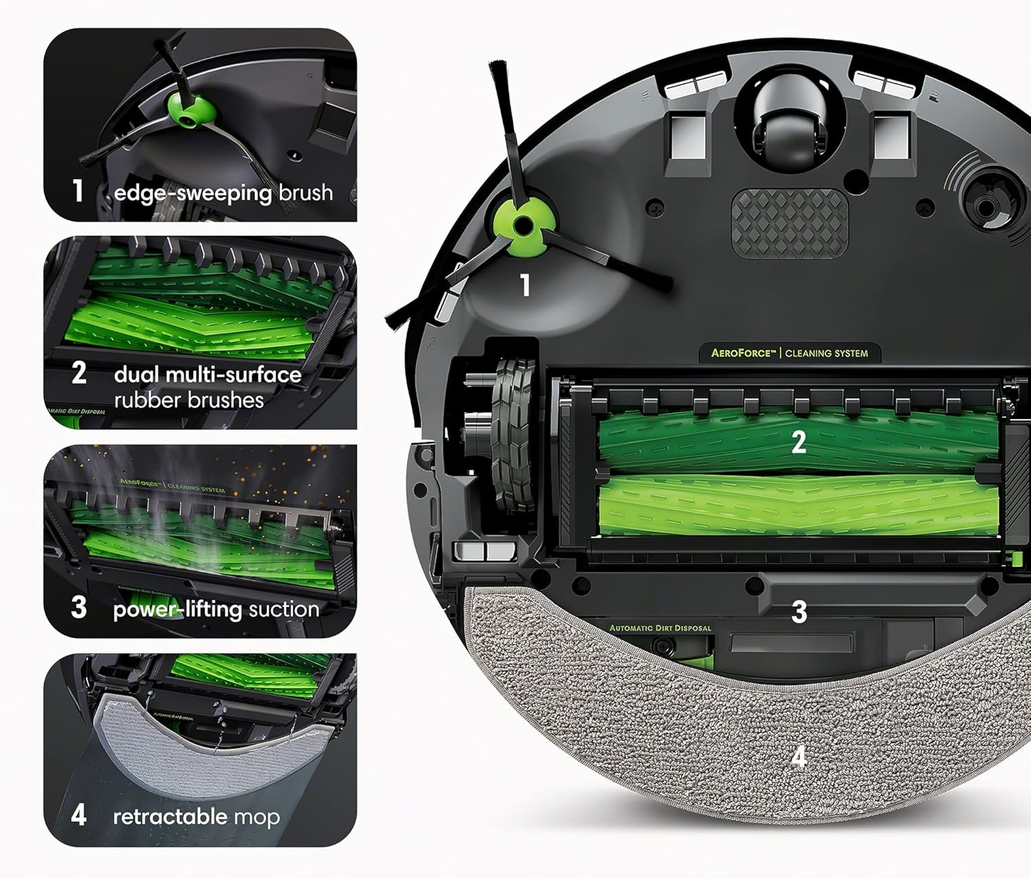 iRobot Roomba Combo j7 Saugroboter, selbstentleernder Wischmopp — Saugt und wischt automatisch, vollständig ausziehbares Wischpad, identifiziert Verstärker; vermeidet Hindernisse, Smart Mapping, Alexa, ideal für Haustiere