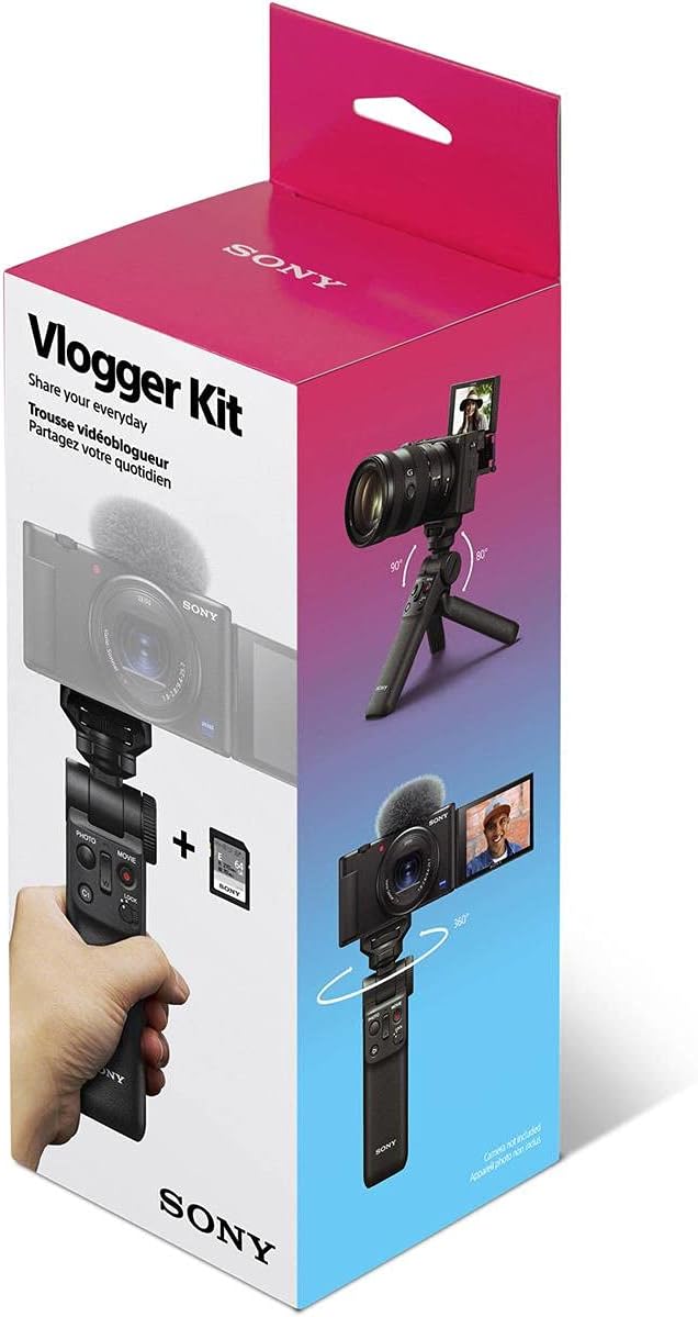 Sony ZV-E10 APS-C Mirrorless Interchangeable Lens Vlogging Camera, White - Bundle ACCVC1 Vlogger Accessory Kit (Shooting Grip  64GB UHS-II SDXC Card)