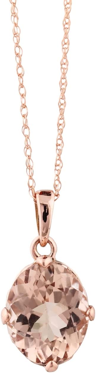 GNGJewel Solid 14k Rose Gold Fancy Color Morganite (9x7mm Oval) Solitaire Pendant Necklace, 18' chain · v2