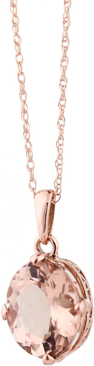 GNGJewel Solid 14k Rose Gold Fancy Color Morganite (9x7mm Oval) Solitaire Pendant Necklace, 18' chain · v2