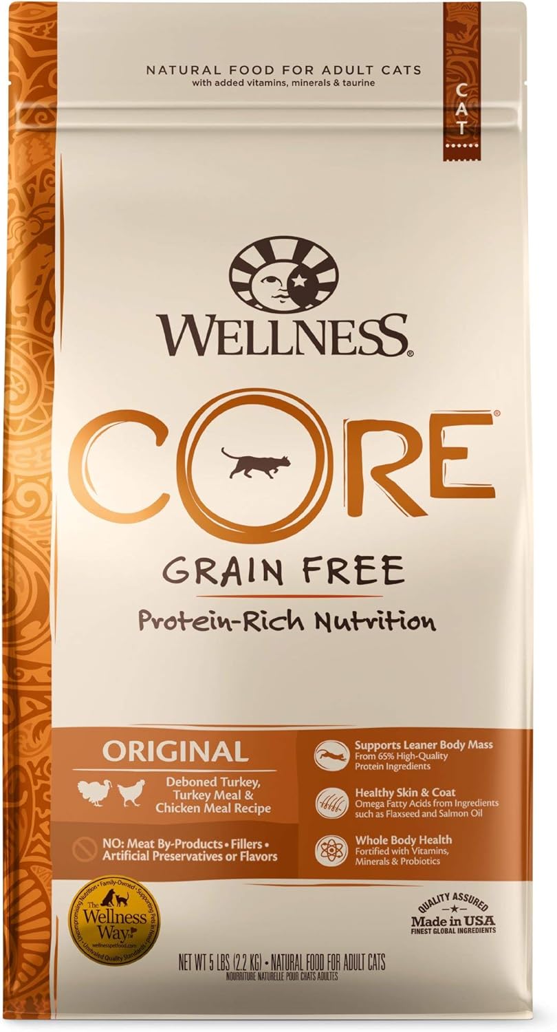 Cibo secco per gatti Wellness CORE senza cereali, ricetta originale, tacchino, confezione da 5 libbre di dolcetti per gatti Kittles Natural Grain Free (pollo, 2 oz)