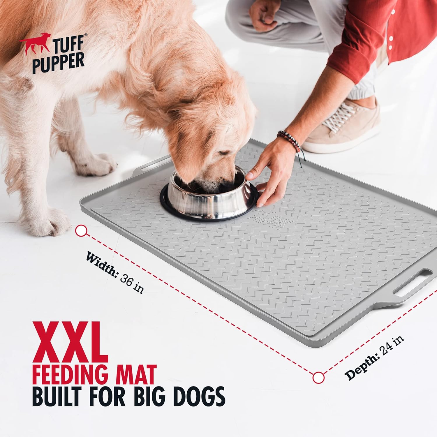 بساط طعام وماء للكلاب من Tuff Pupper مقاس 36×24 XXL | بساط طعام للكلاب للأرضيات | بساط وعاء ماء مقاوم للماء للكلاب | مفارش طعام للكلاب