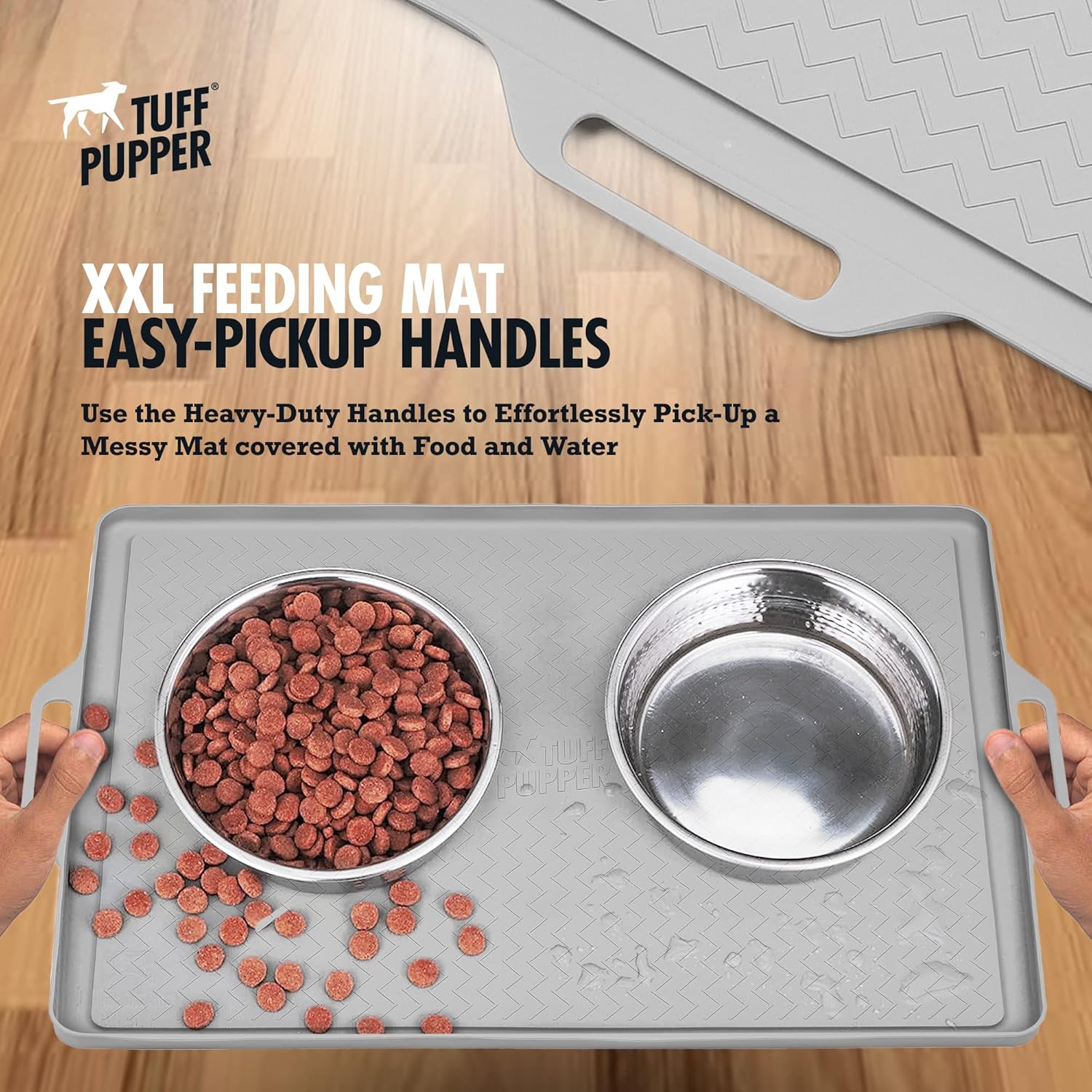 بساط طعام وماء للكلاب من Tuff Pupper مقاس 36×24 XXL | بساط طعام للكلاب للأرضيات | بساط وعاء ماء مقاوم للماء للكلاب | مفارش طعام للكلاب