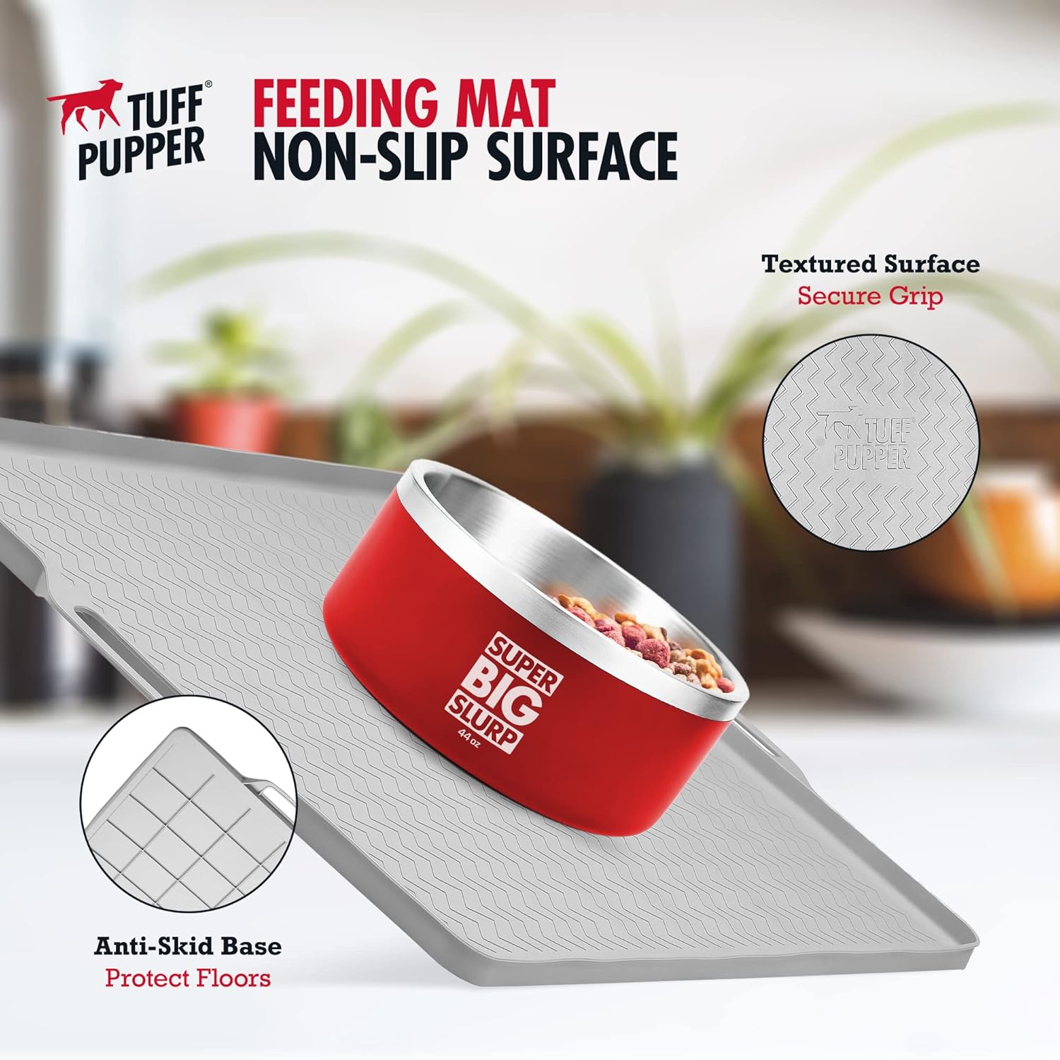 بساط طعام وماء للكلاب من Tuff Pupper مقاس 36×24 XXL | بساط طعام للكلاب للأرضيات | بساط وعاء ماء مقاوم للماء للكلاب | مفارش طعام للكلاب