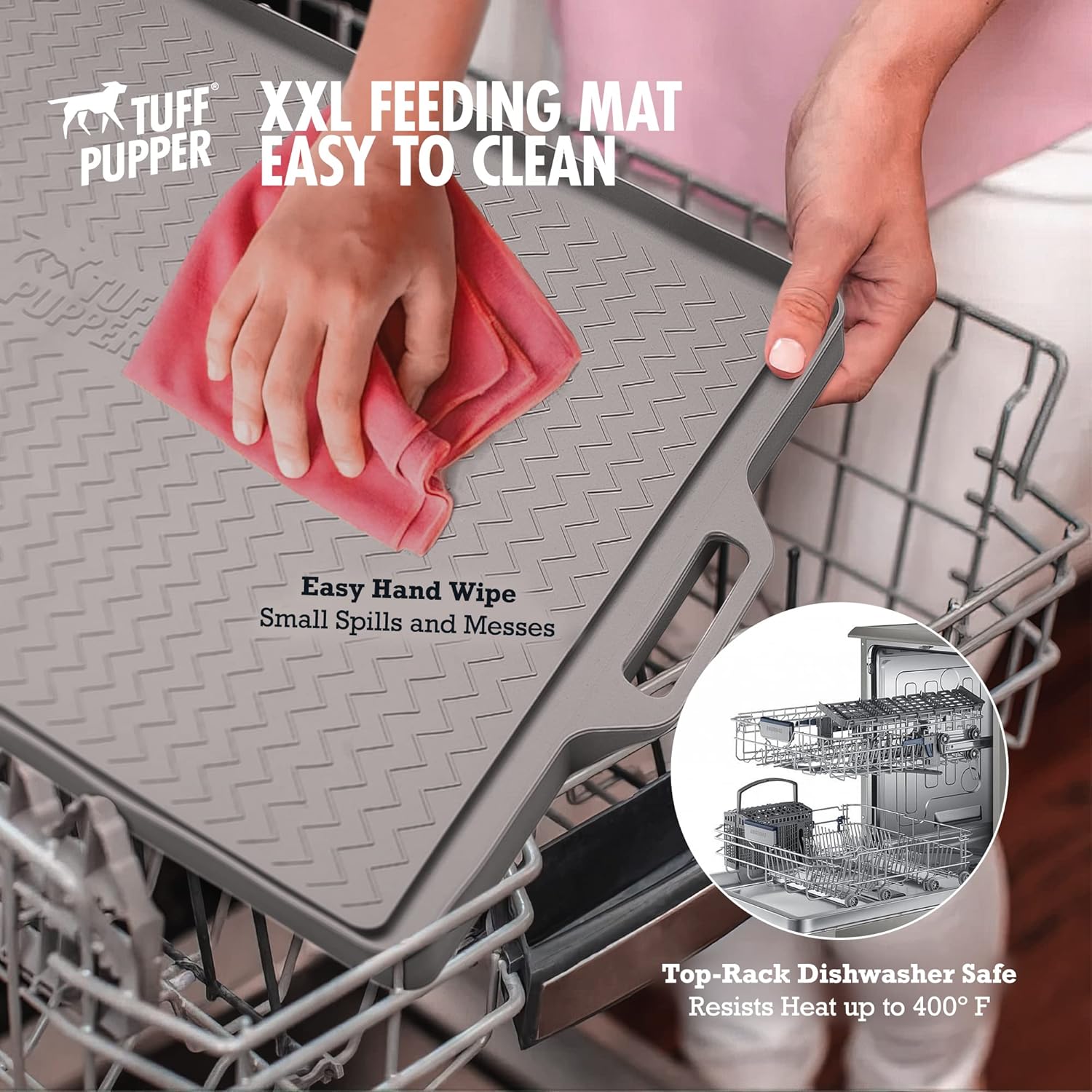 بساط طعام وماء للكلاب من Tuff Pupper مقاس 36×24 XXL | بساط طعام للكلاب للأرضيات | بساط وعاء ماء مقاوم للماء للكلاب | مفارش طعام للكلاب