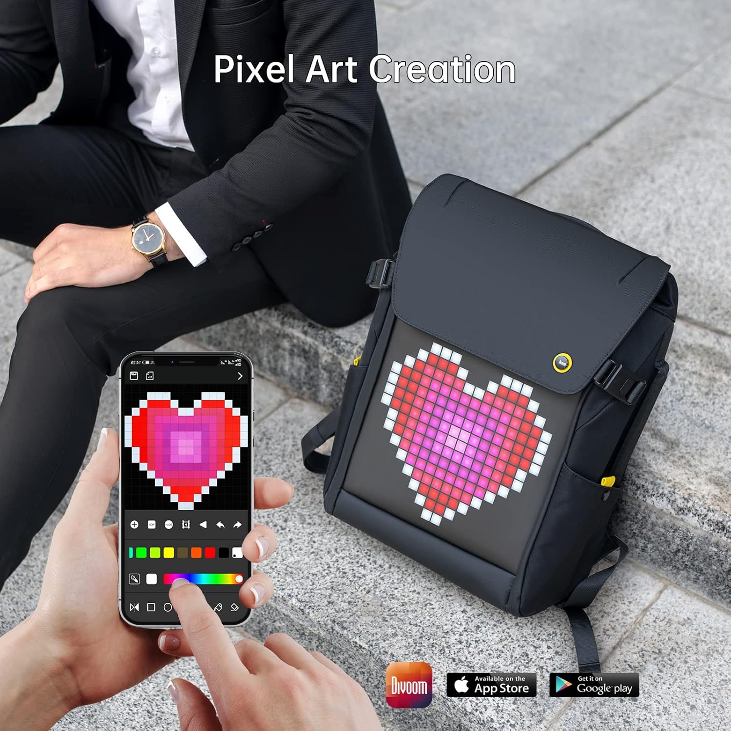 Divoom LED Display Laptop Backpack with App Control, 17 Inch Cool DIY Pixel Art Animation Fashion Backpack, Unique Gift for Men or Women · v3