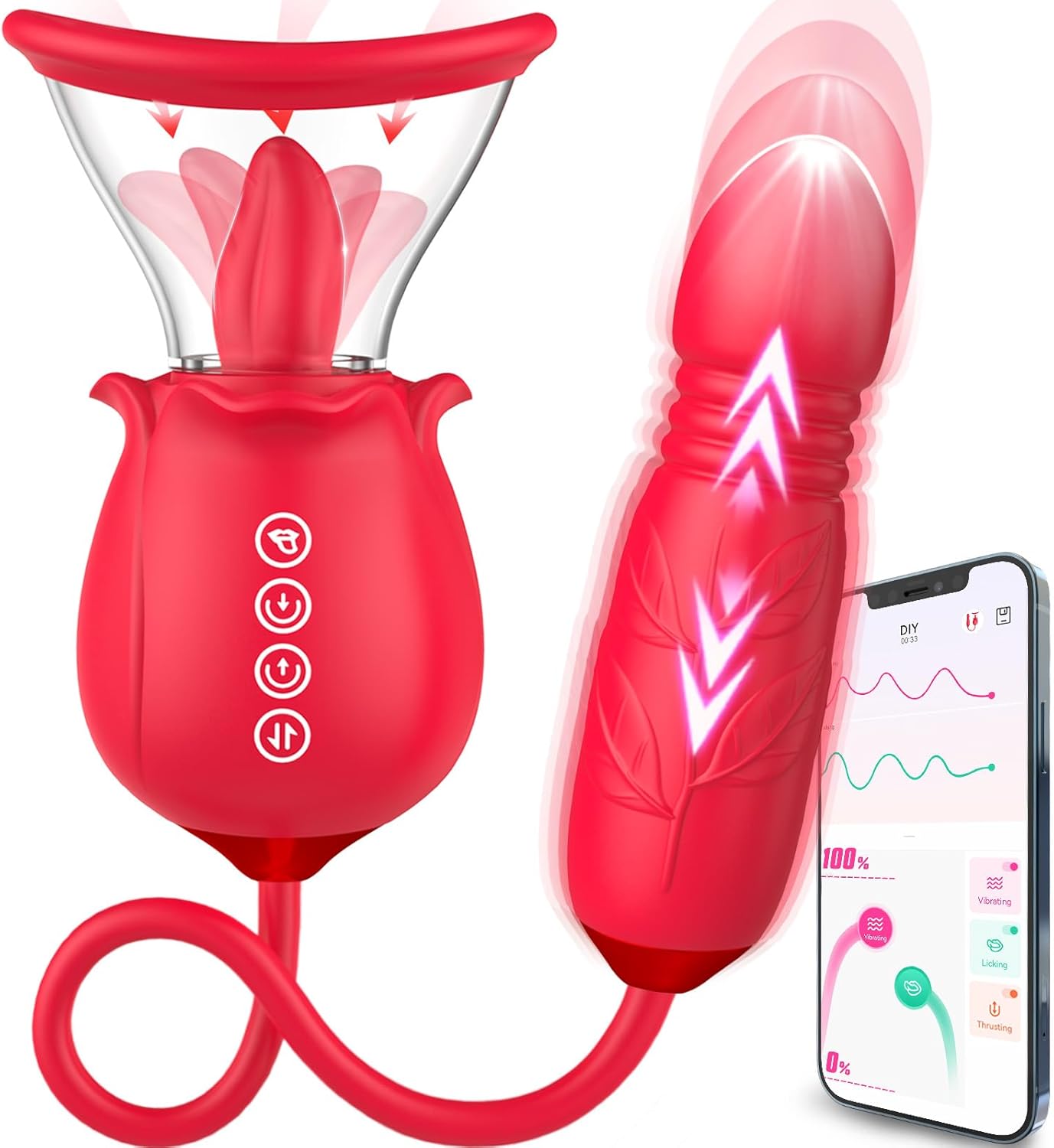 Đồ chơi tình dục Rose dành cho phụ nữ - Nâng cấp 3 trong 1 Rose Sex Stimulator dành cho phụ nữ với 7 lưỡi liếm 3 lần rung đẩy Dildo Đồ chơi tình dục dành cho người lớn dành cho các cặp đôi Máy rung điểm G Núm vú âm vật