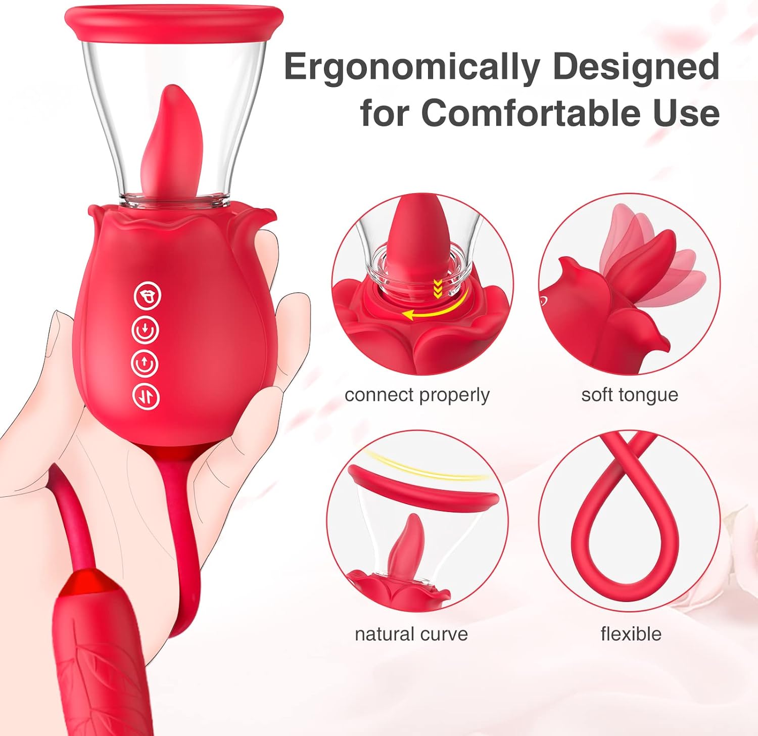 Rosen-Sexspielzeug für Frauensex — 3-in-1-Upgrade Rose Sexstimulator für Frauen mit 7 Zungenlecken, Vibratordildo mit 3 Stößen, Sexspielzeug für Erwachsene für Paare, G-Punkt-Vibratoren, Klitorisnippel