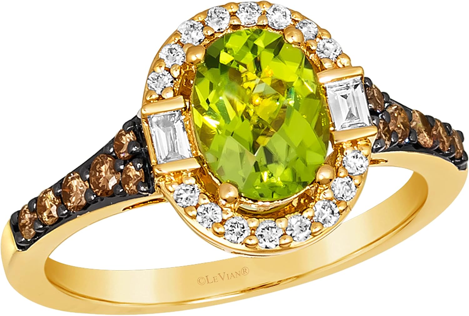 2/5 Carat Diamond and 1 1/5 Carat Green Peridot Oval Halo Ring for Women in 14k Yellow Gold (Brown/G-H, SI1-SI2 / VS2-SI1, cttw) Engagement Anniversary Ring Size 5 to 10 by LeVian · v4