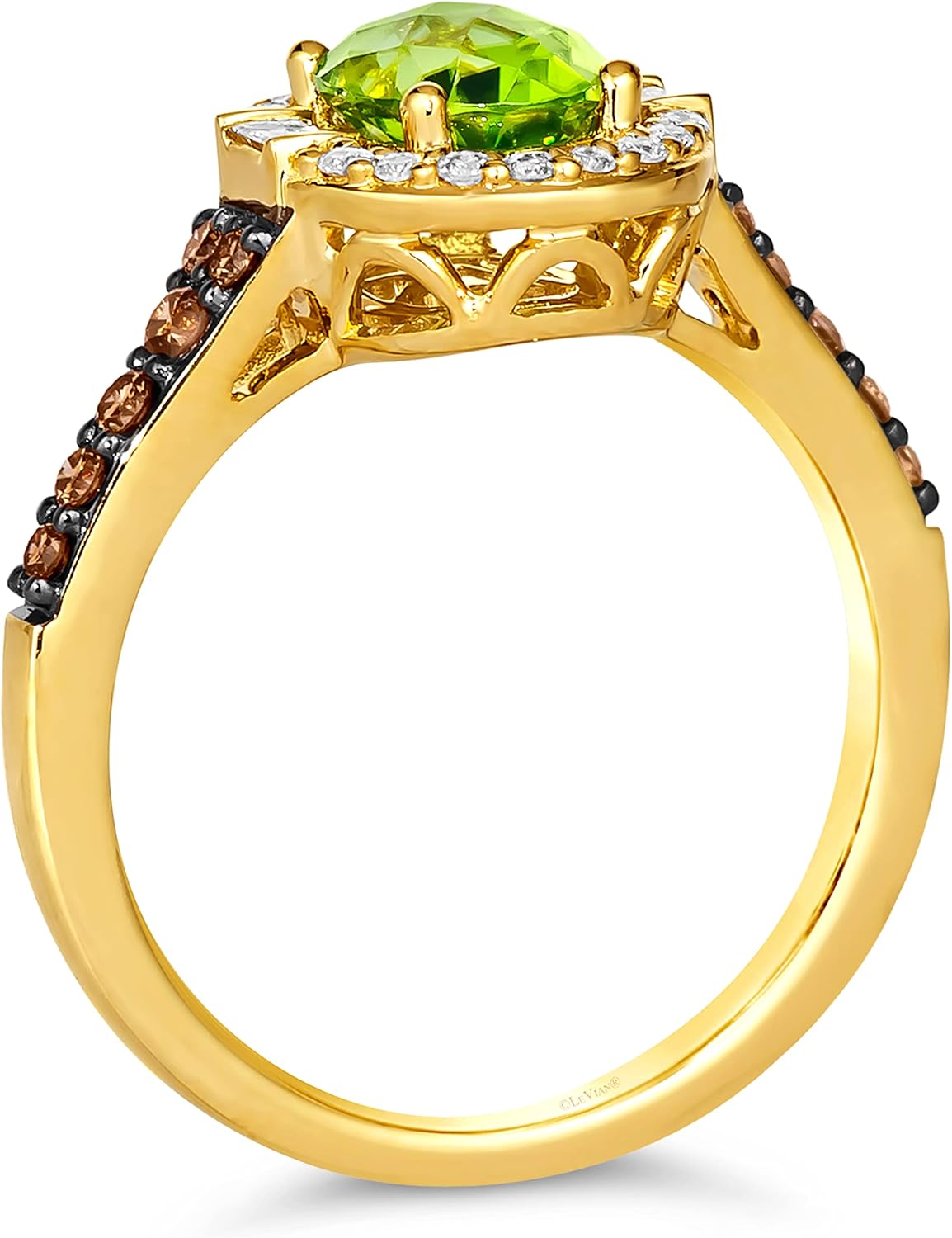 2/5 Carat Diamond and 1 1/5 Carat Green Peridot Oval Halo Ring for Women in 14k Yellow Gold (Brown/G-H, SI1-SI2 / VS2-SI1, cttw) Engagement Anniversary Ring Size 5 to 10 by LeVian · v4