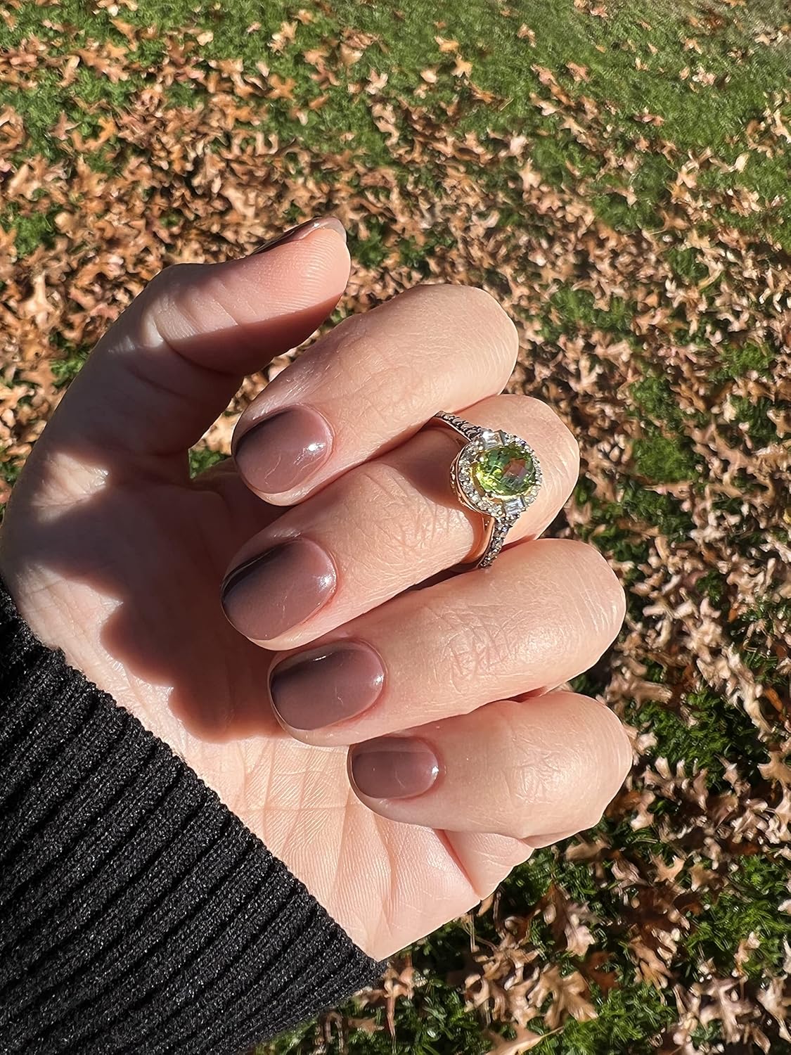 2/5 Carat Diamond and 1 1/5 Carat Green Peridot Oval Halo Ring for Women in 14k Yellow Gold (Brown/G-H, SI1-SI2 / VS2-SI1, cttw) Engagement Anniversary Ring Size 5 to 10 by LeVian · v4