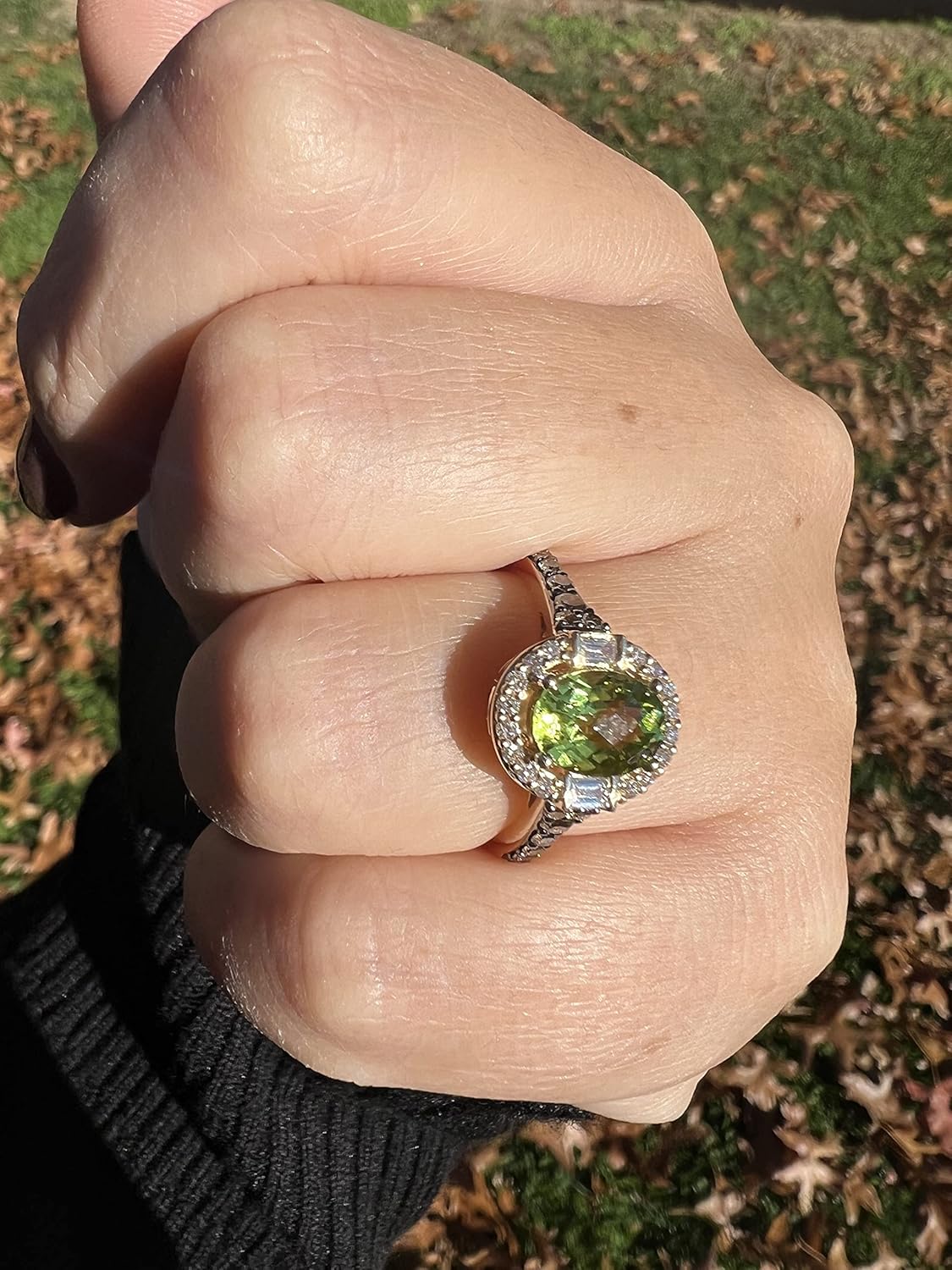 2/5 Carat Diamond and 1 1/5 Carat Green Peridot Oval Halo Ring for Women in 14k Yellow Gold (Brown/G-H, SI1-SI2 / VS2-SI1, cttw) Engagement Anniversary Ring Size 5 to 10 by LeVian · v4