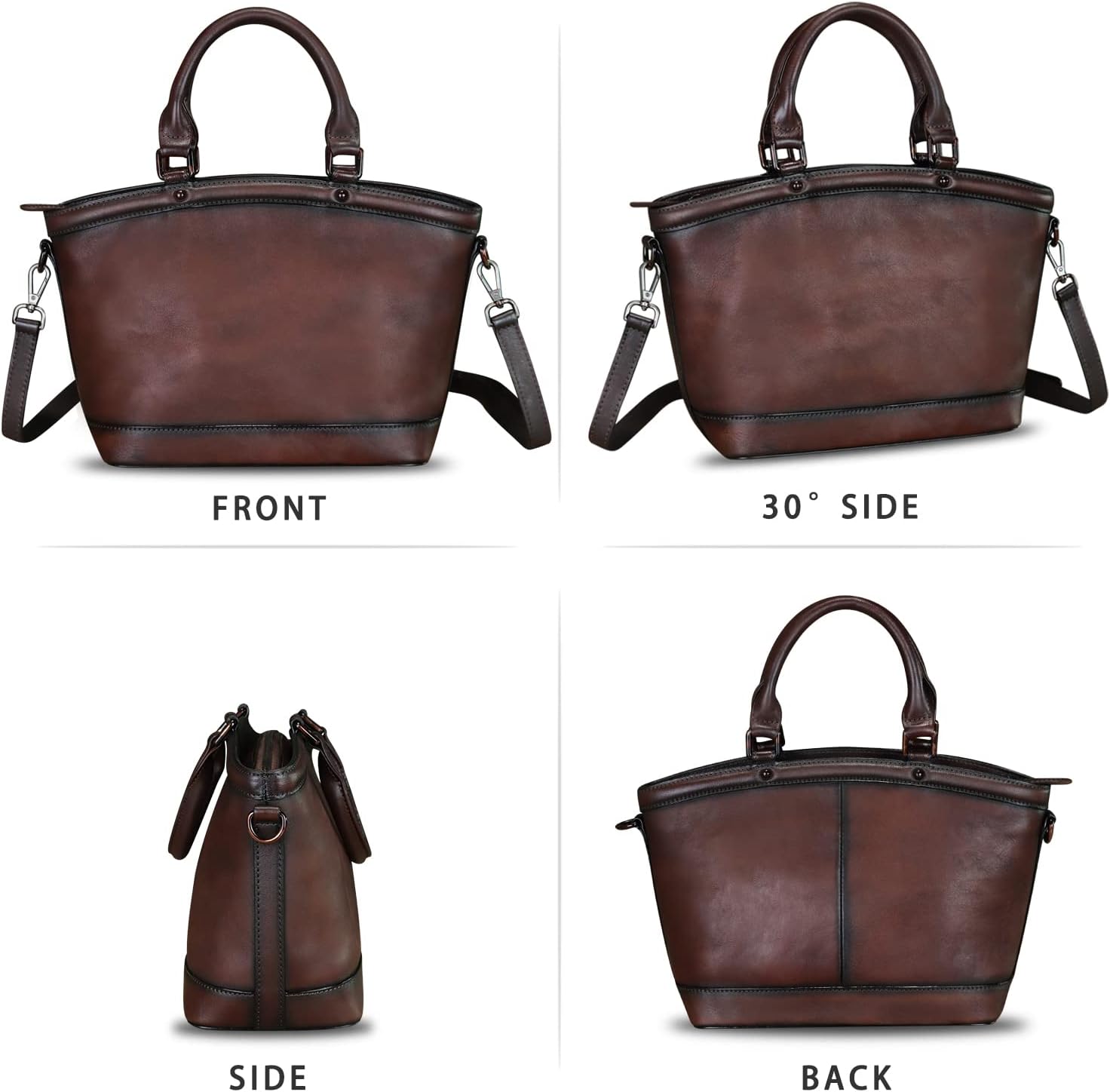 Genuine Leather Handbags for Women Satchel Top Handle Bags Handmade Vintage Crossbody Handbags Retro Tote Purse · v2